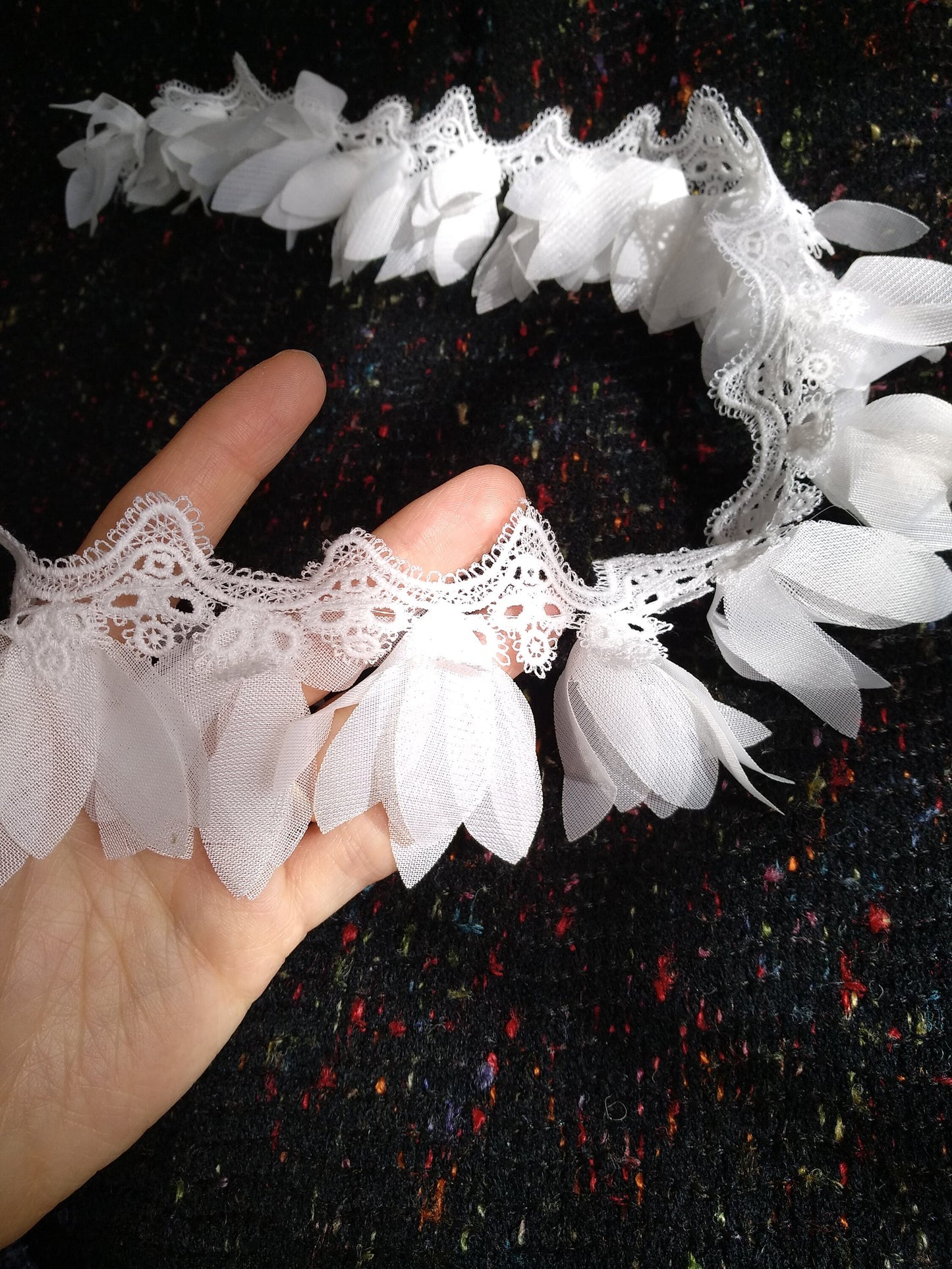 White Leaf Lace Trim: Floaty Bridal Sewing Edging (1 Yard)
