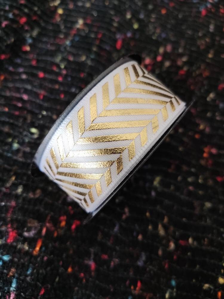 1 yard -White& Gold Ribbon- Harlequin/Diamond/Striped/Floral pattern- Craft DIY