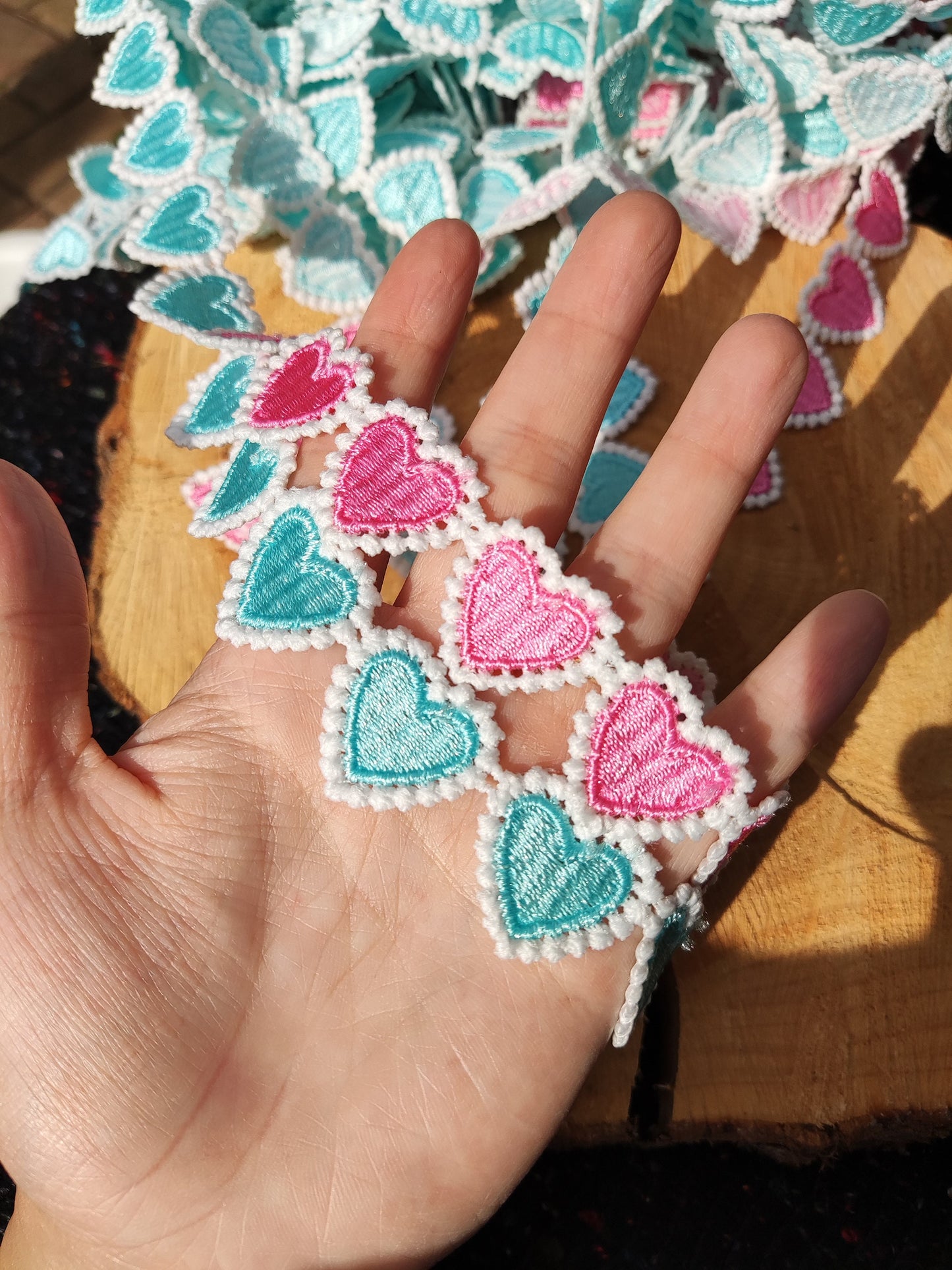 Embroidered Love Heart Lace Trim- 2cm width Colourful Ribbon Border- Per yard- DIY Clothing, Costume, Festival Dressmaking, Upholstery Decor