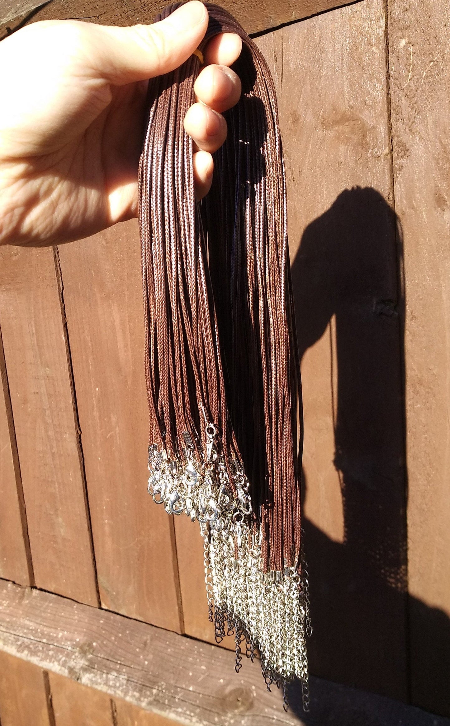 43cm Braided 1.5mm width PU Necklace Cords- Black/Brown with Silver/Bronze Lobster Clasps