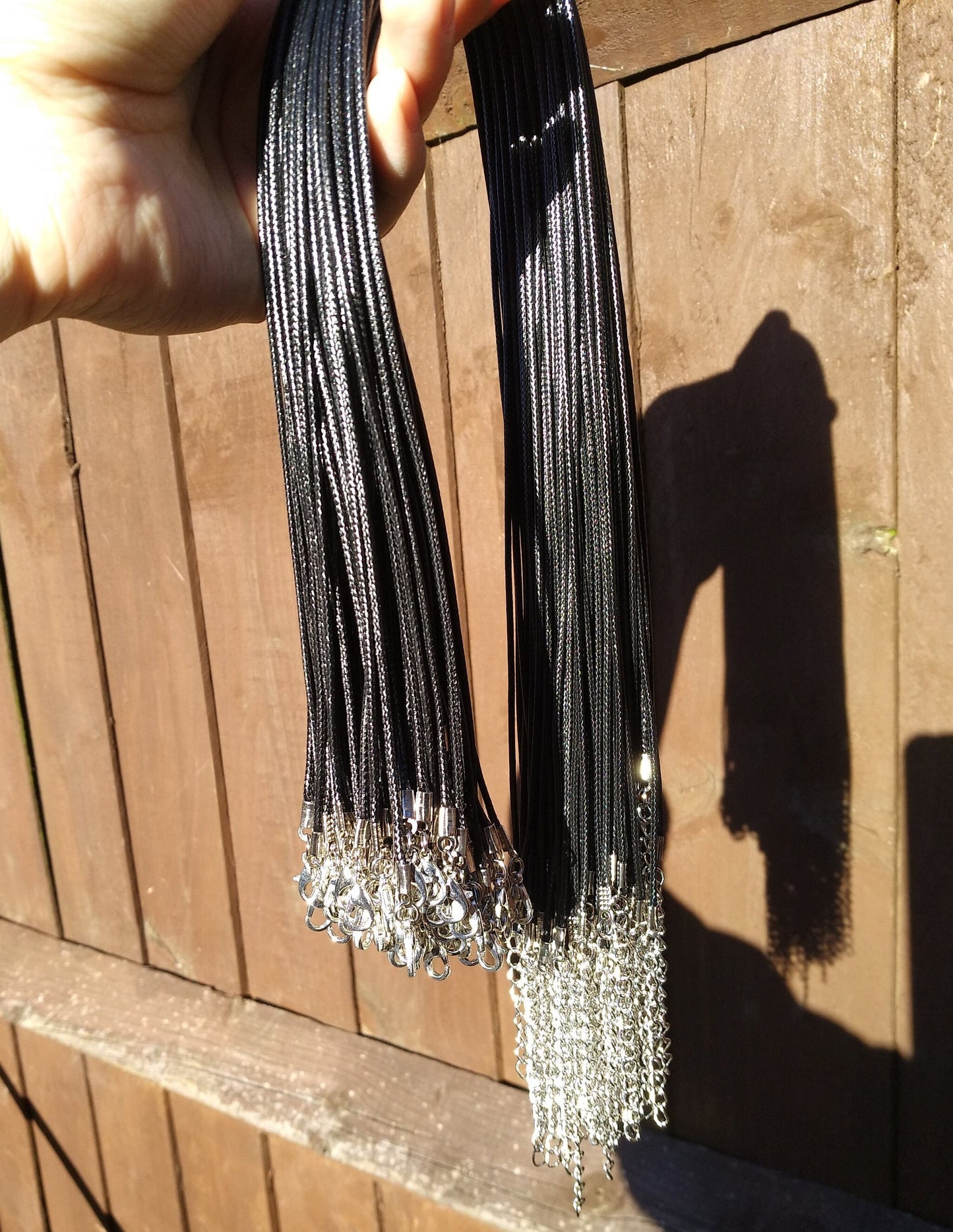 43cm Braided 1.5mm width PU Necklace Cords- Black/Brown with Silver/Bronze Lobster Clasps