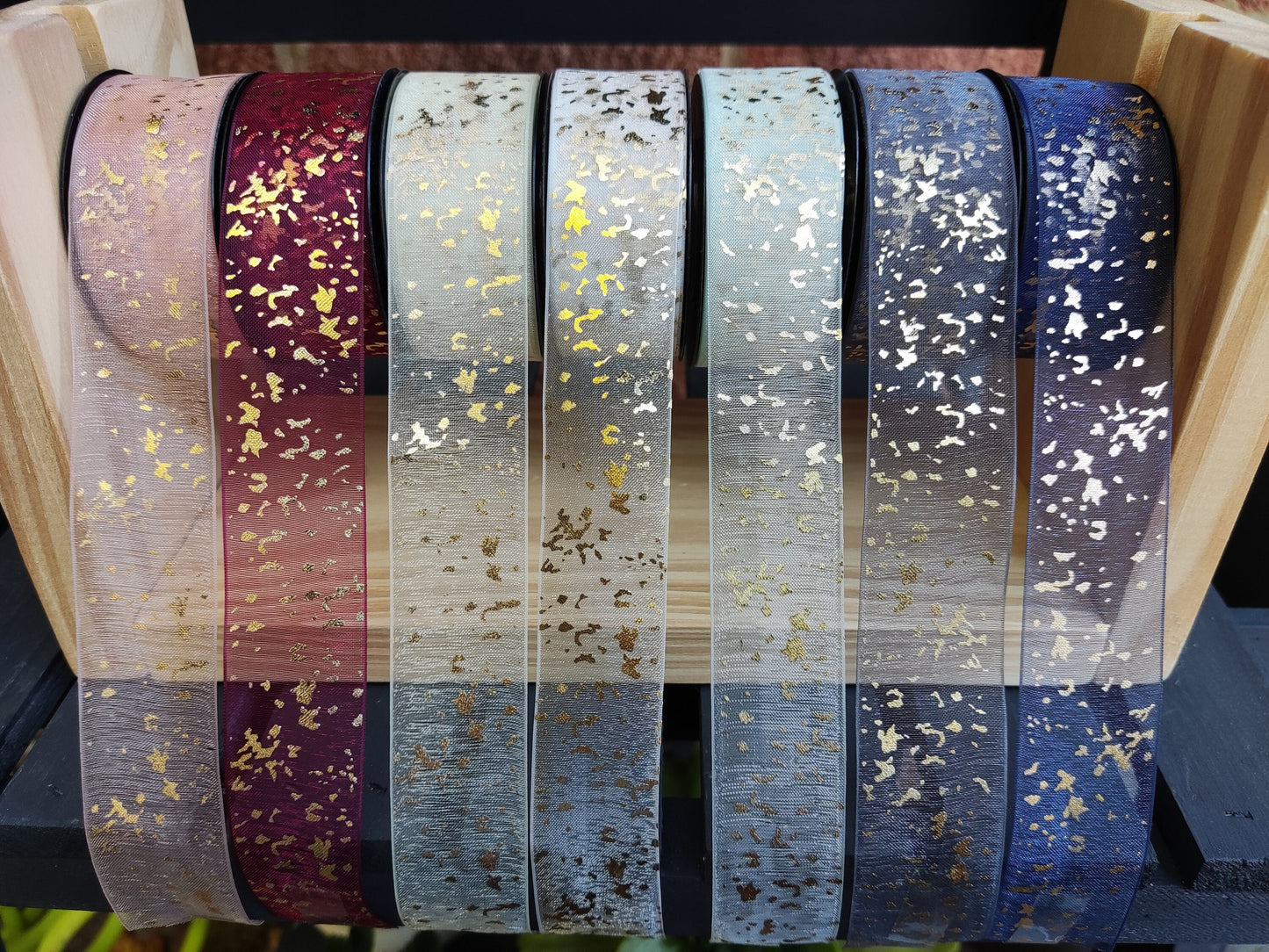 25mm width Sheer Organza Ribbon with Gold speckles- Per Yard- For Wedding Bouquet, Invitation DIY, Gift wrapping, Florist