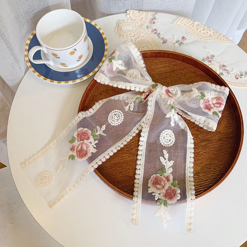 Embroidered Floral Sheer Ribbon Trim -9cm width Heart Net Mesh Border Edging -Per yard -DIY Clothing, Festival Costume, Crafts Decor