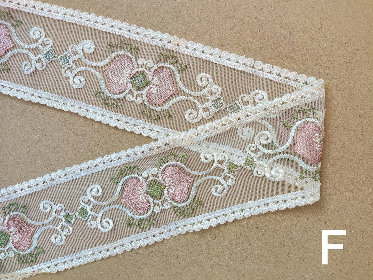 Embroidered Floral Sheer Ribbon Trim -9cm width Heart Net Mesh Border Edging -Per yard -DIY Clothing, Festival Costume, Crafts Decor