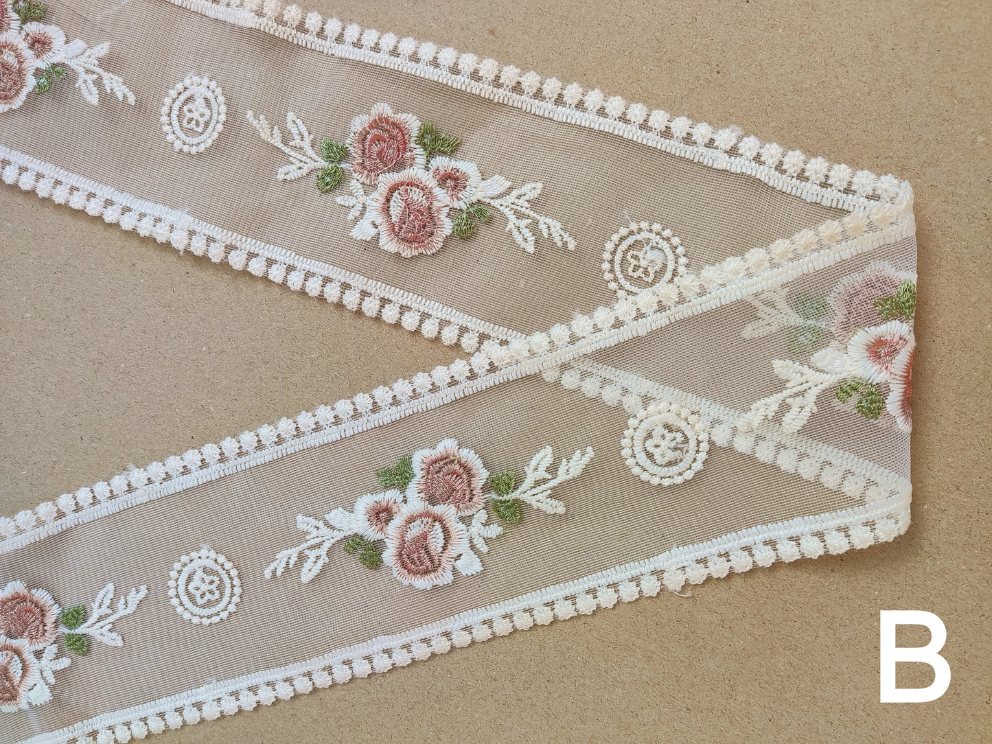 Embroidered Floral Sheer Ribbon Trim -9cm width Heart Net Mesh Border Edging -Per yard -DIY Clothing, Festival Costume, Crafts Decor
