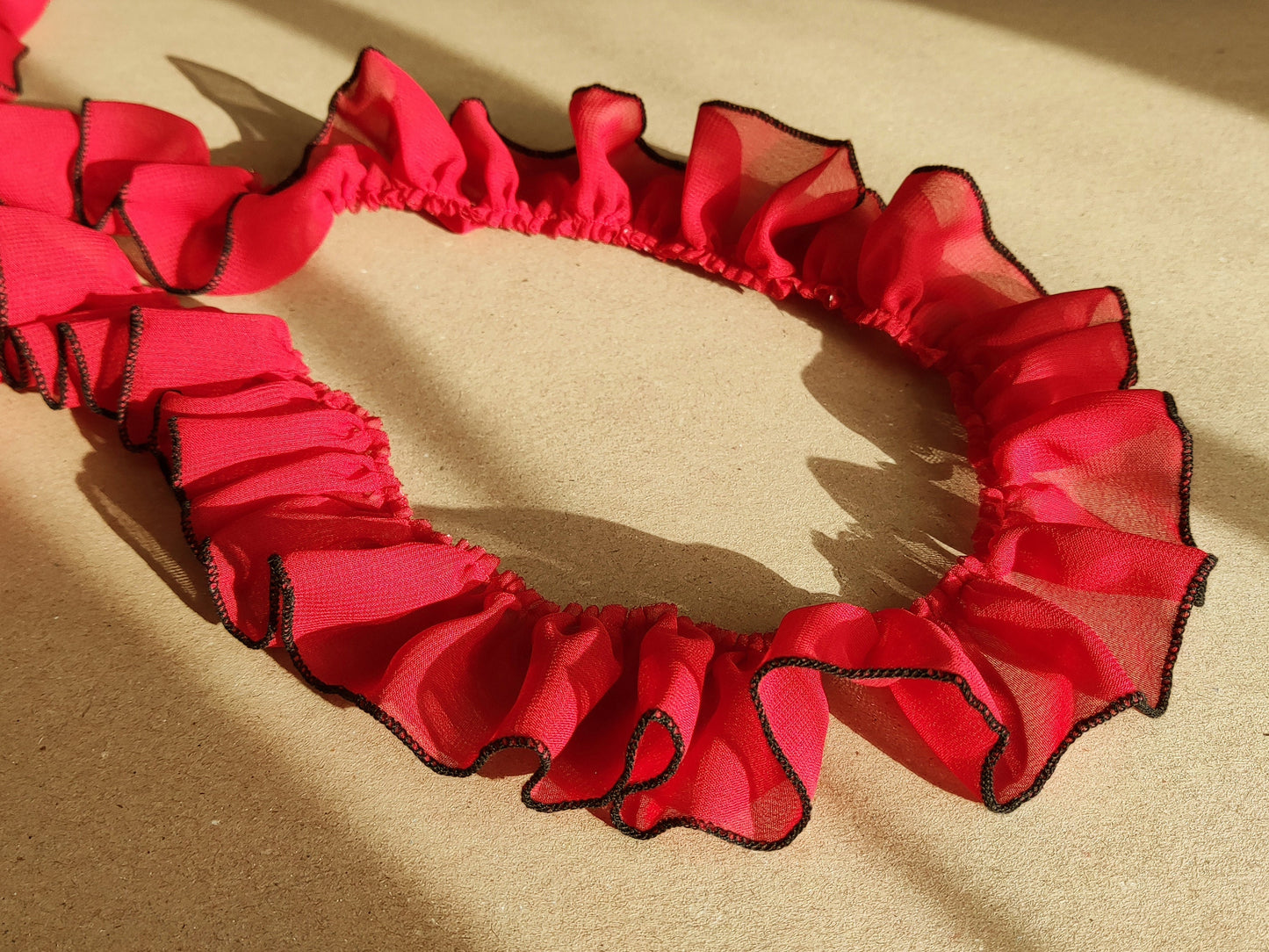 5cm Width Gathered Chiffon Trim with Contrasting Colour Edge -Per yard- For Doll Clothes, Scrunchie Making, Dressmaking
