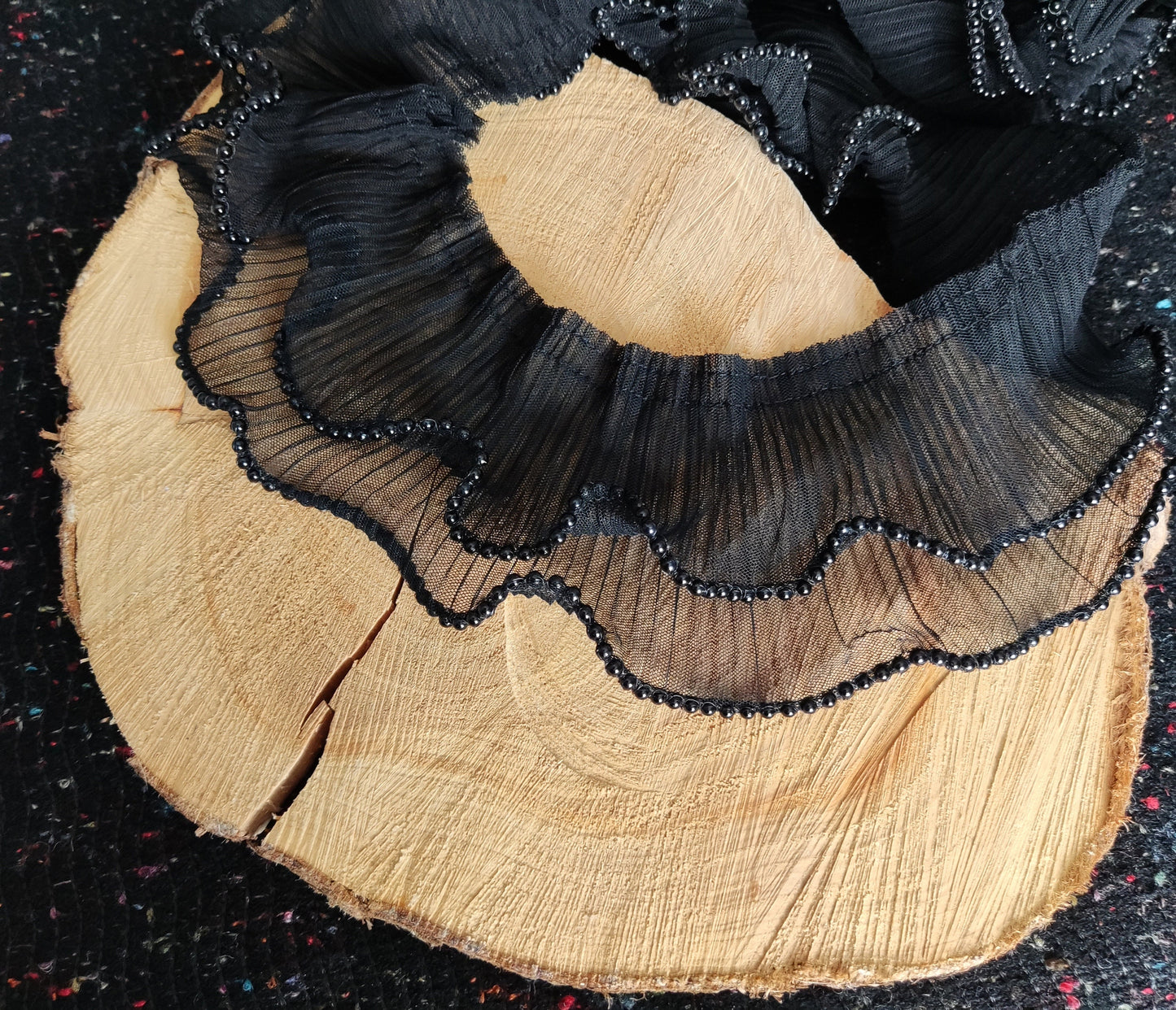 Pleated Tulle Trim Beaded with Faux Pearls- 9cm wide
