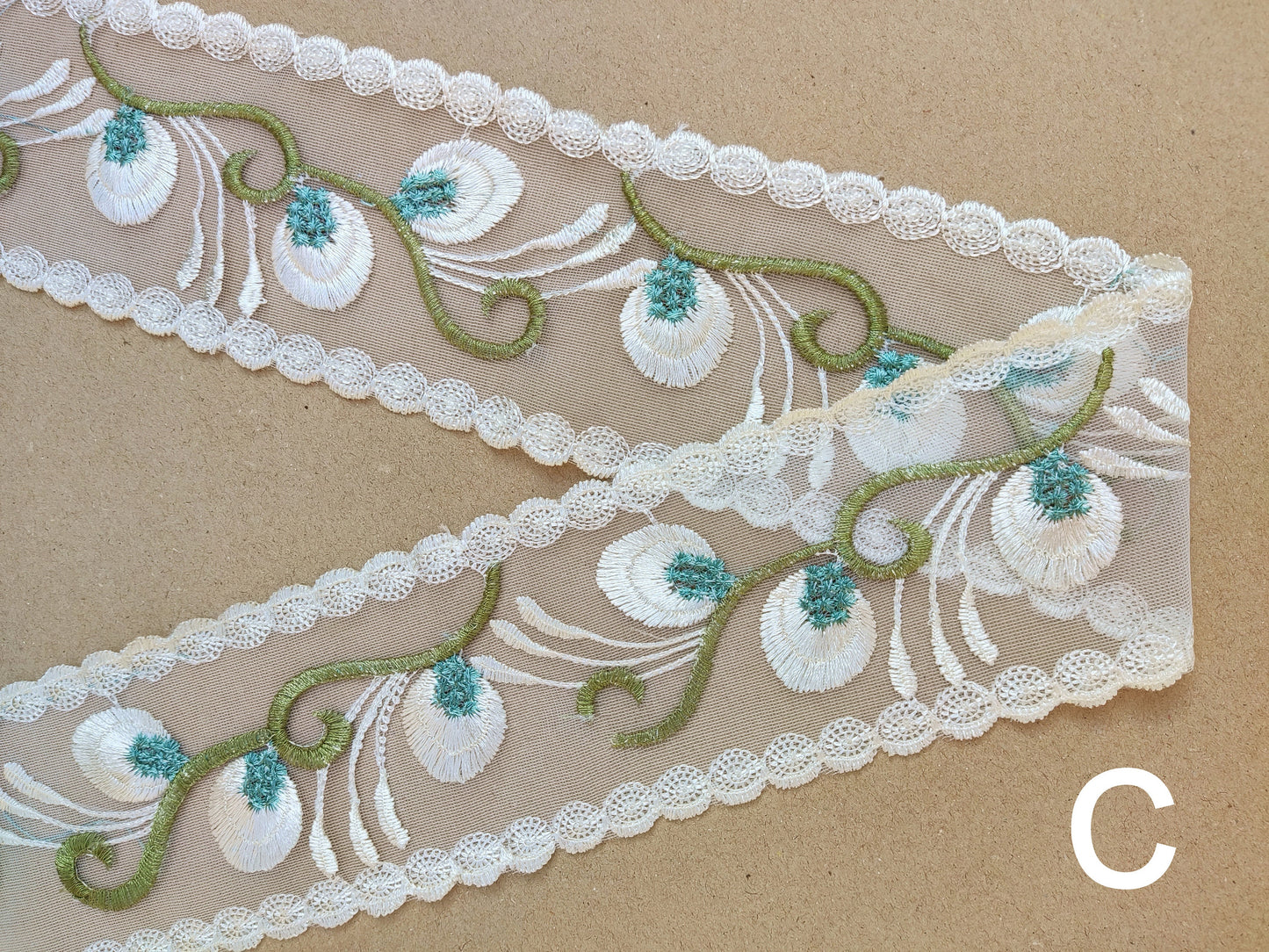 Embroidered Floral Sheer Ribbon Trim -9cm width Heart Net Mesh Border Edging -Per yard -DIY Clothing, Festival Costume, Crafts Decor