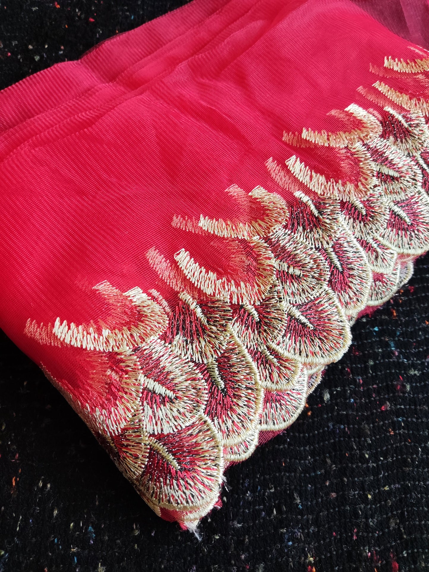 Peacock Feather Embroidered Tulle Mesh Trim- Per yard - 17cm wide Gold metallic Net Edging- Colourful Panel for Dancewear,Doll making