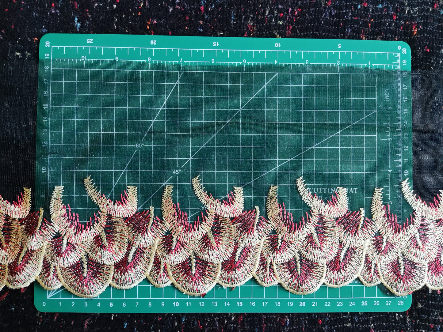 Peacock Feather Embroidered Tulle Mesh Trim- Per yard - 17cm wide Gold metallic Net Edging- Colourful Panel for Dancewear,Doll making