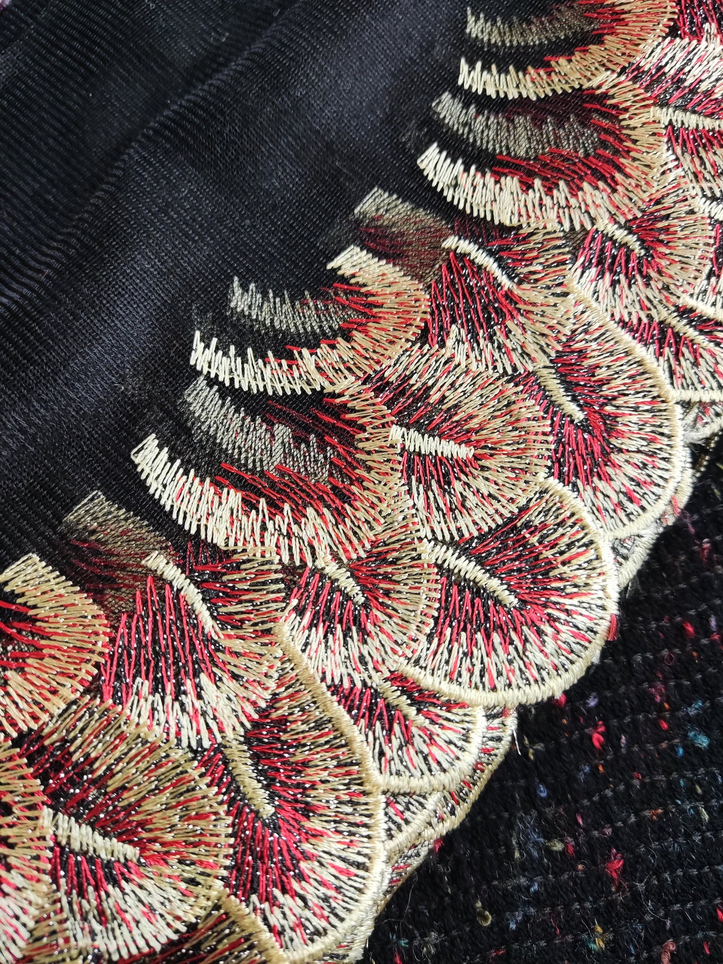 Peacock Feather Embroidered Tulle Mesh Trim- Per yard - 17cm wide Gold metallic Net Edging- Colourful Panel for Dancewear,Doll making