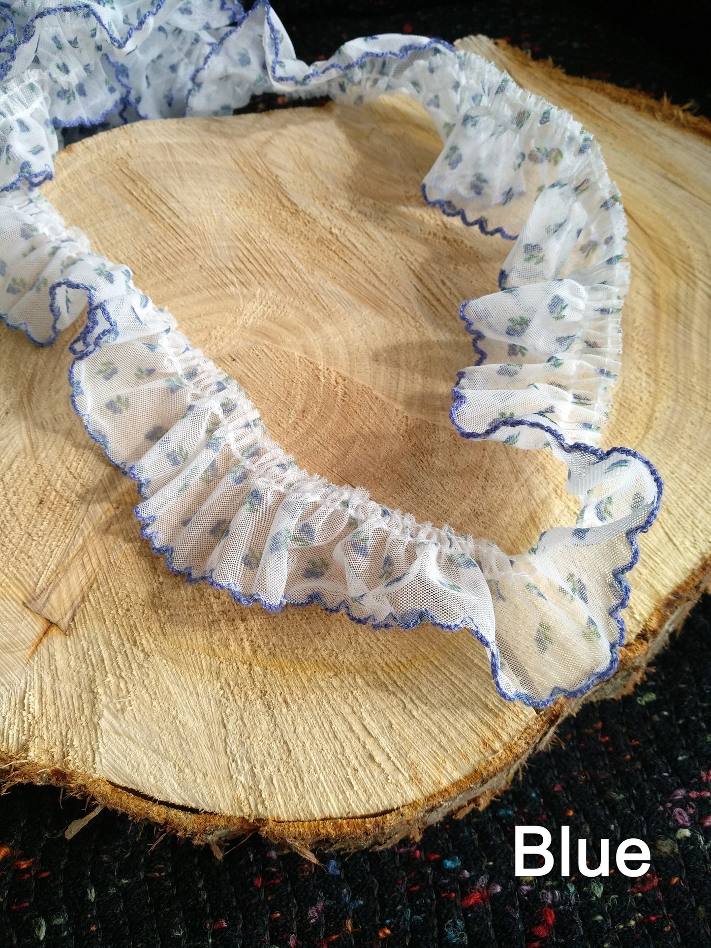 Gathered Chiffon Floral Ruffle Trim with Scallop Edge- Per yard -4cm width Sheer Flower Border For Doll Clothes, Dressmaking