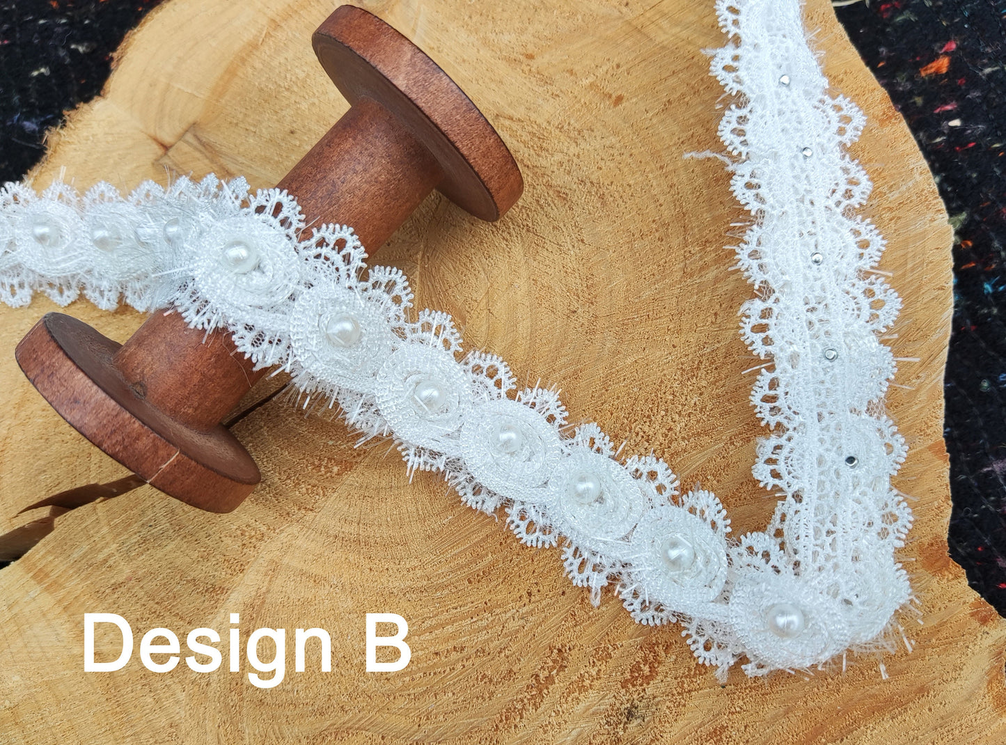 White Swirly Pearls Edging: Beaded Lace Trim -Sold by the Yard