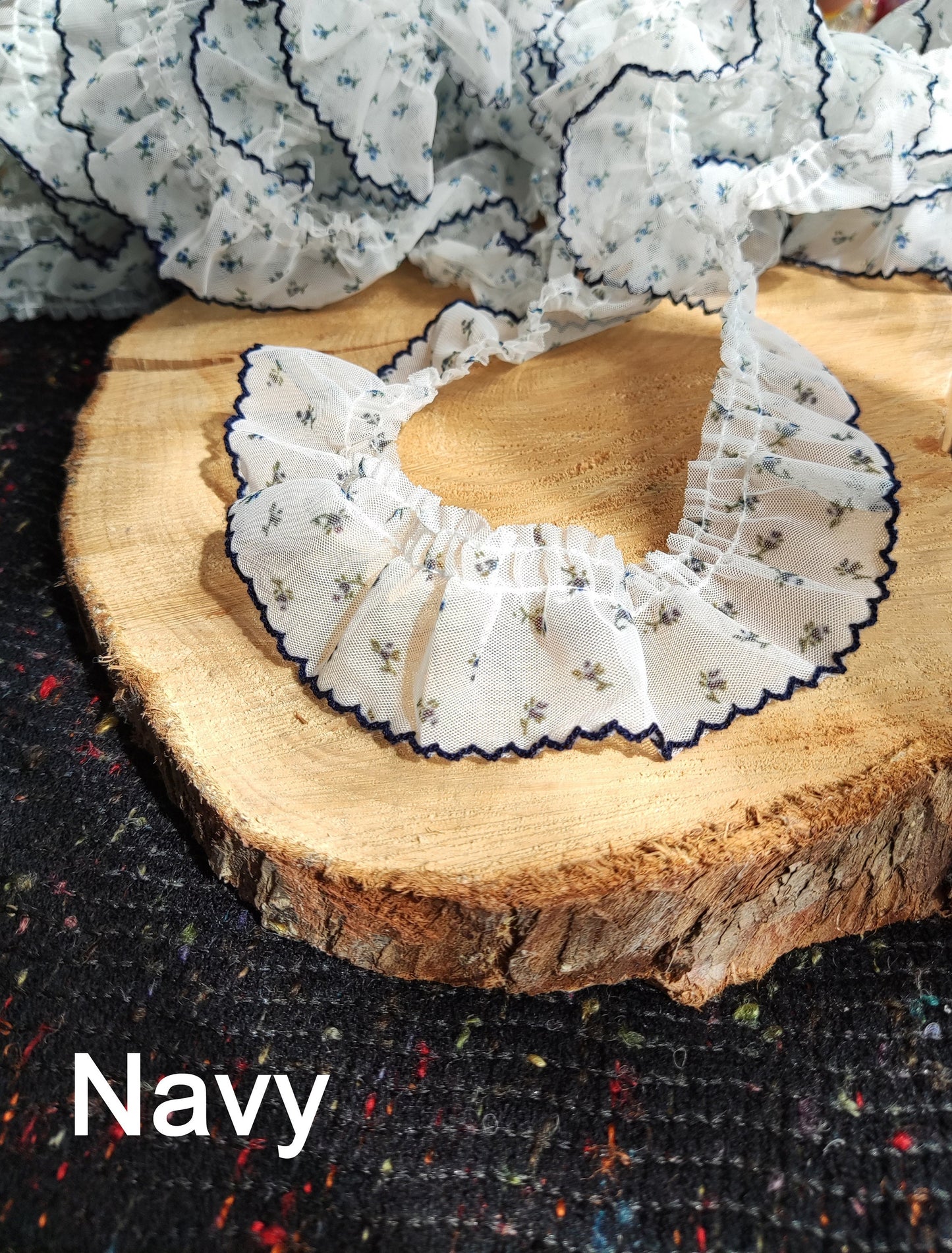 Gathered Chiffon Floral Ruffle Trim with Scallop Edge- Per yard -4cm width Sheer Flower Border For Doll Clothes, Dressmaking