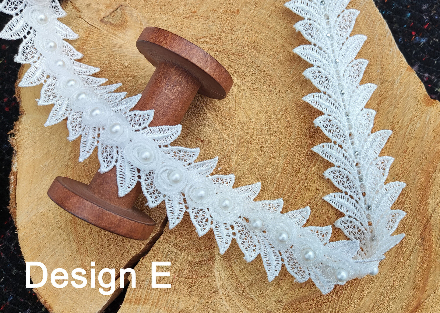 White Swirly Pearls Edging: Beaded Lace Trim -Sold by the Yard
