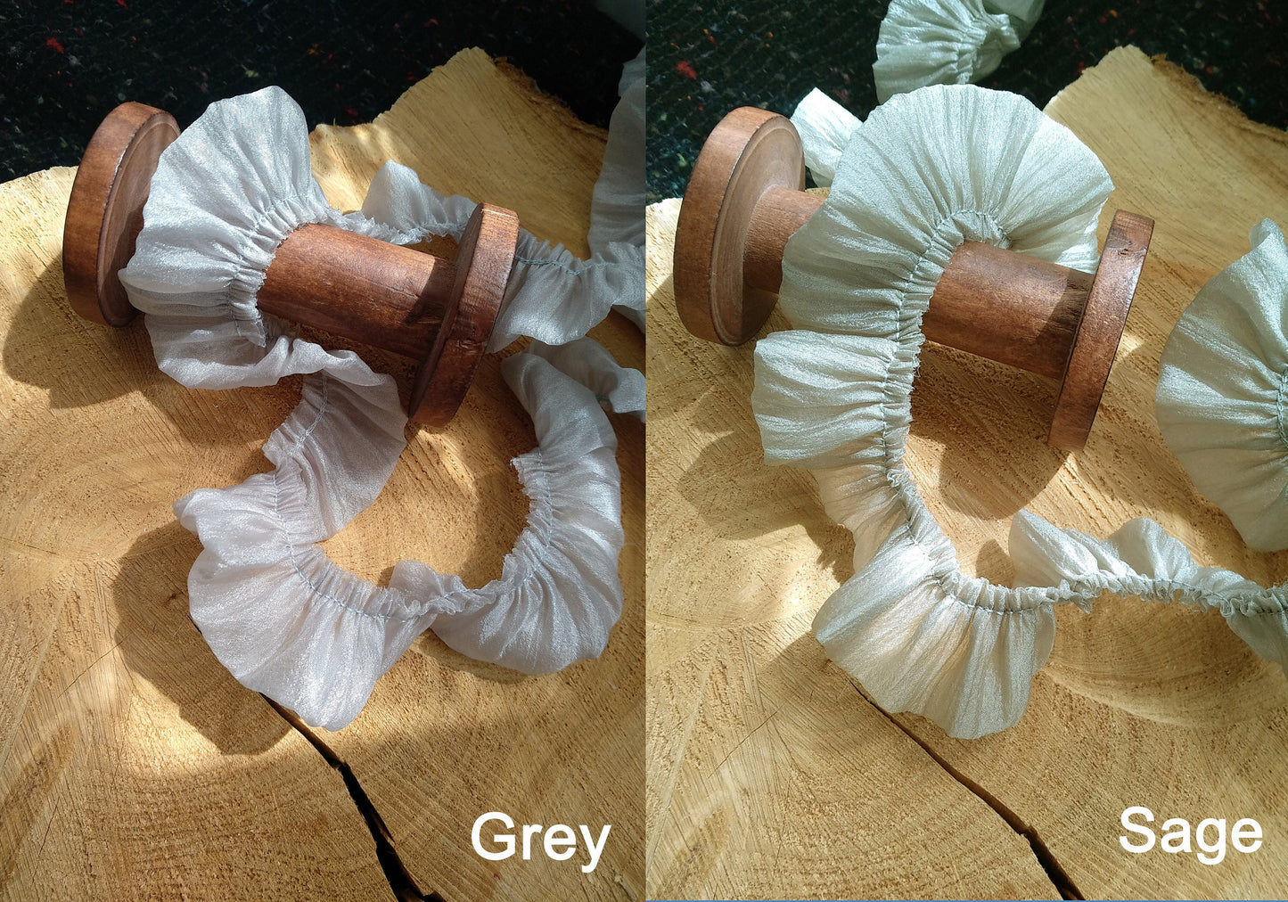Lightweight Silver Shimmer Organza Trim- Per yard -3cm width Gathered Puffy Ruffle Trim for Doll Clothes, Dressmaking, Sewing