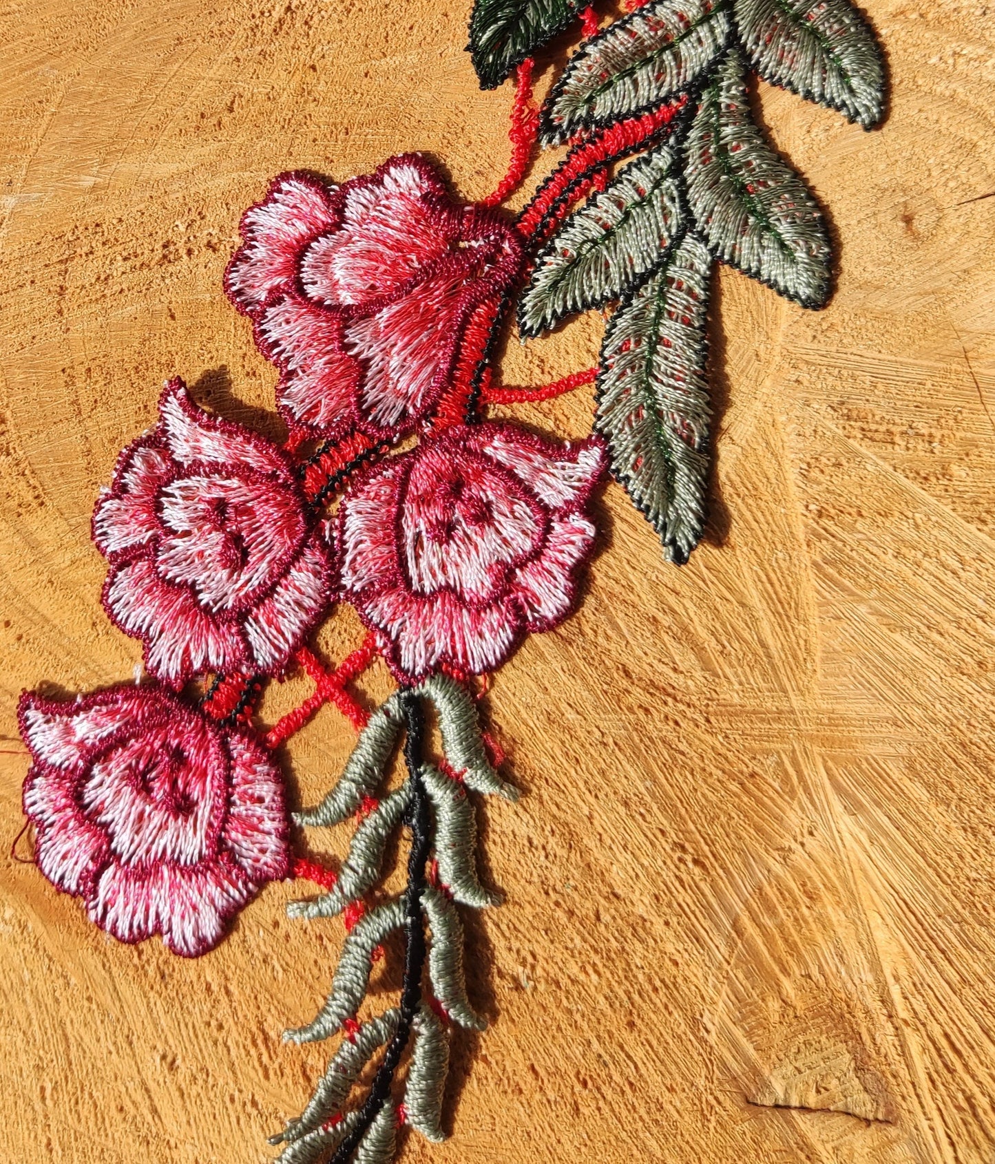 Large Red Rose embroidered applique motif- Sew on Patch- For Clothes DIY, Dressmaking, Bag making