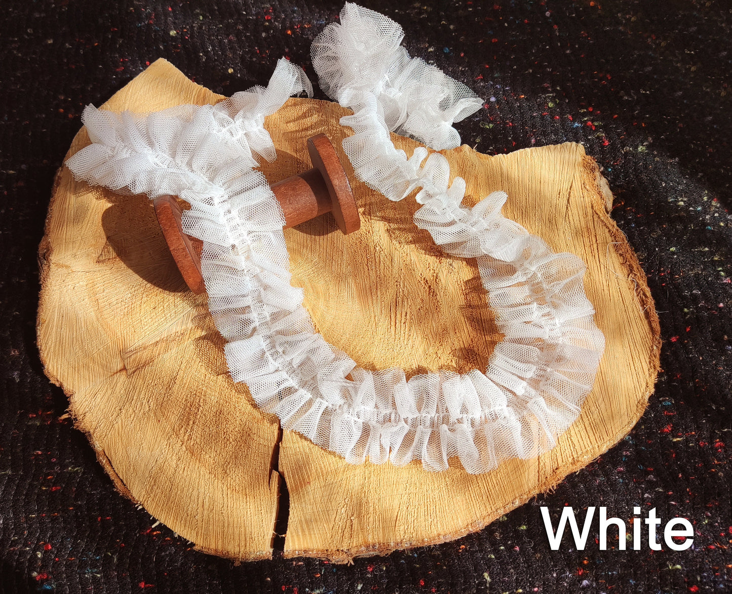 Double Layered Tulle Ruffle Trim with Scrunched Middle -Per yard- 5cm width Frilly Edging- For Festival Costume, Doll Clothes, Bridal DIY