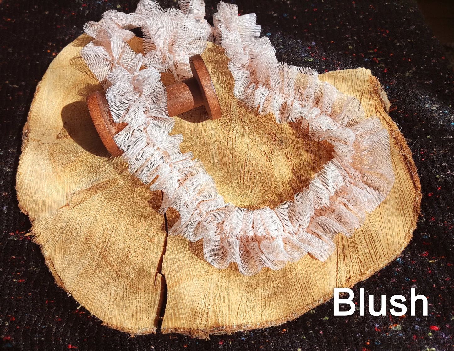 Double Layered Tulle Ruffle Trim with Scrunched Middle -Per yard- 5cm width Frilly Edging- For Festival Costume, Doll Clothes, Bridal DIY