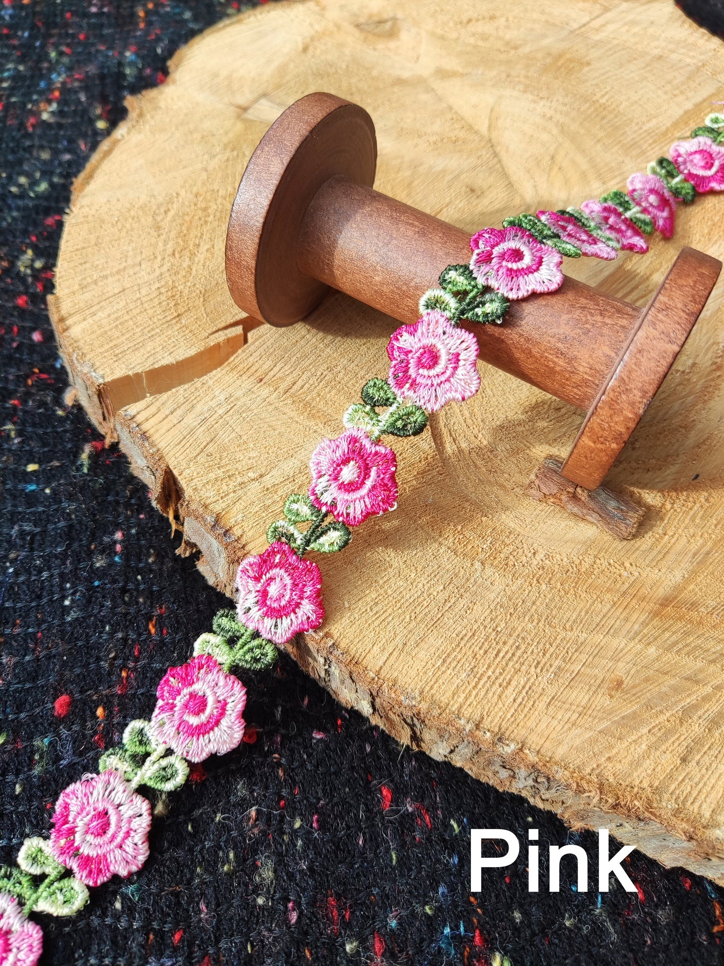 Single Flower Embroidered Floral Ribbon Trim -2cm wide Lace Border-Per yard- For Dressmaking, Home Decor, Doll Clothes, Necklace DIY