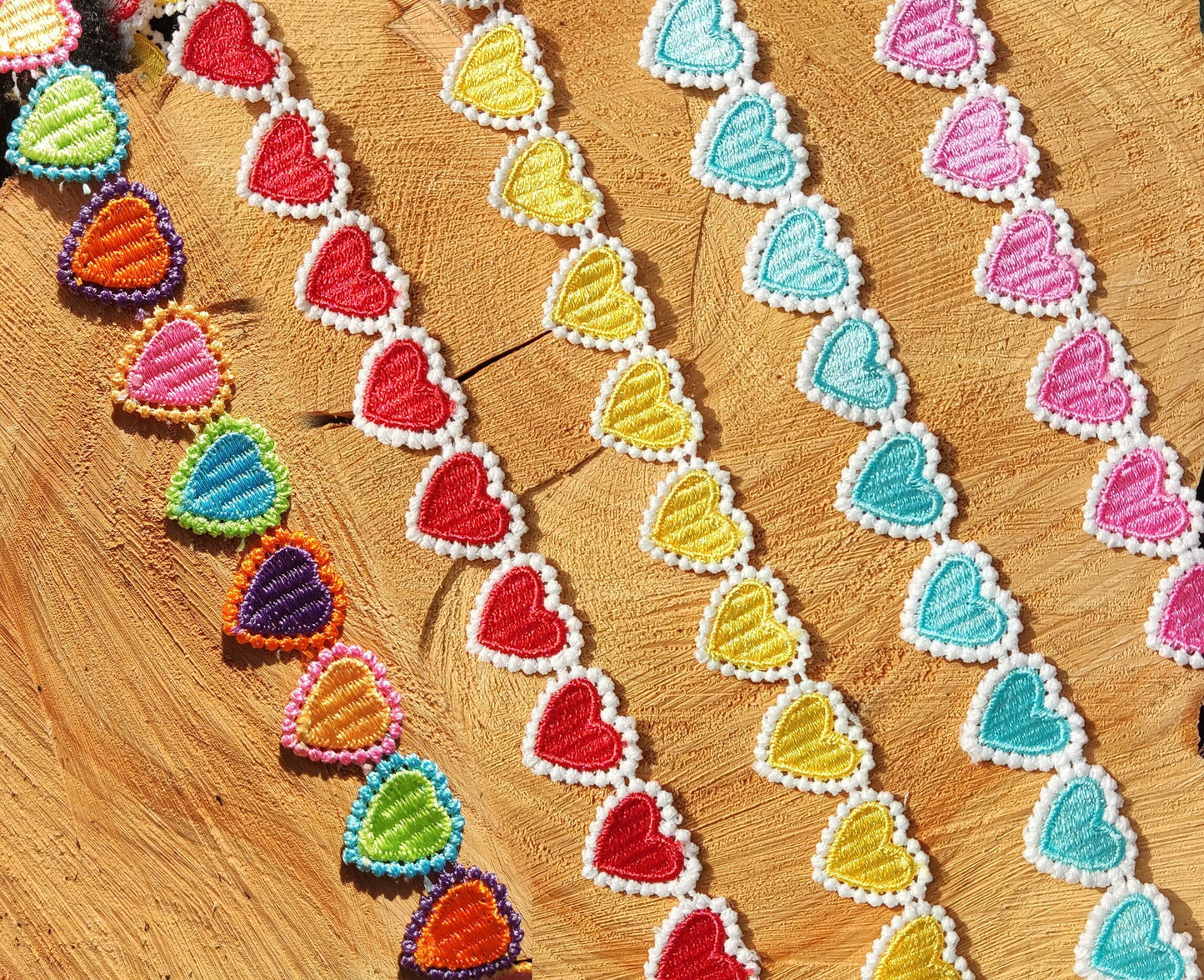 Embroidered Love Heart Lace Trim- 2cm width Colourful Ribbon Border- Per yard- DIY Clothing, Costume, Festival Dressmaking, Upholstery Decor