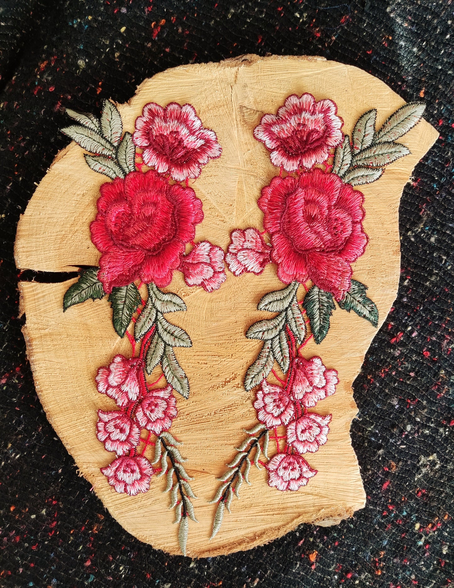 Large Red Rose embroidered applique motif- Sew on Patch- For Clothes DIY, Dressmaking, Bag making