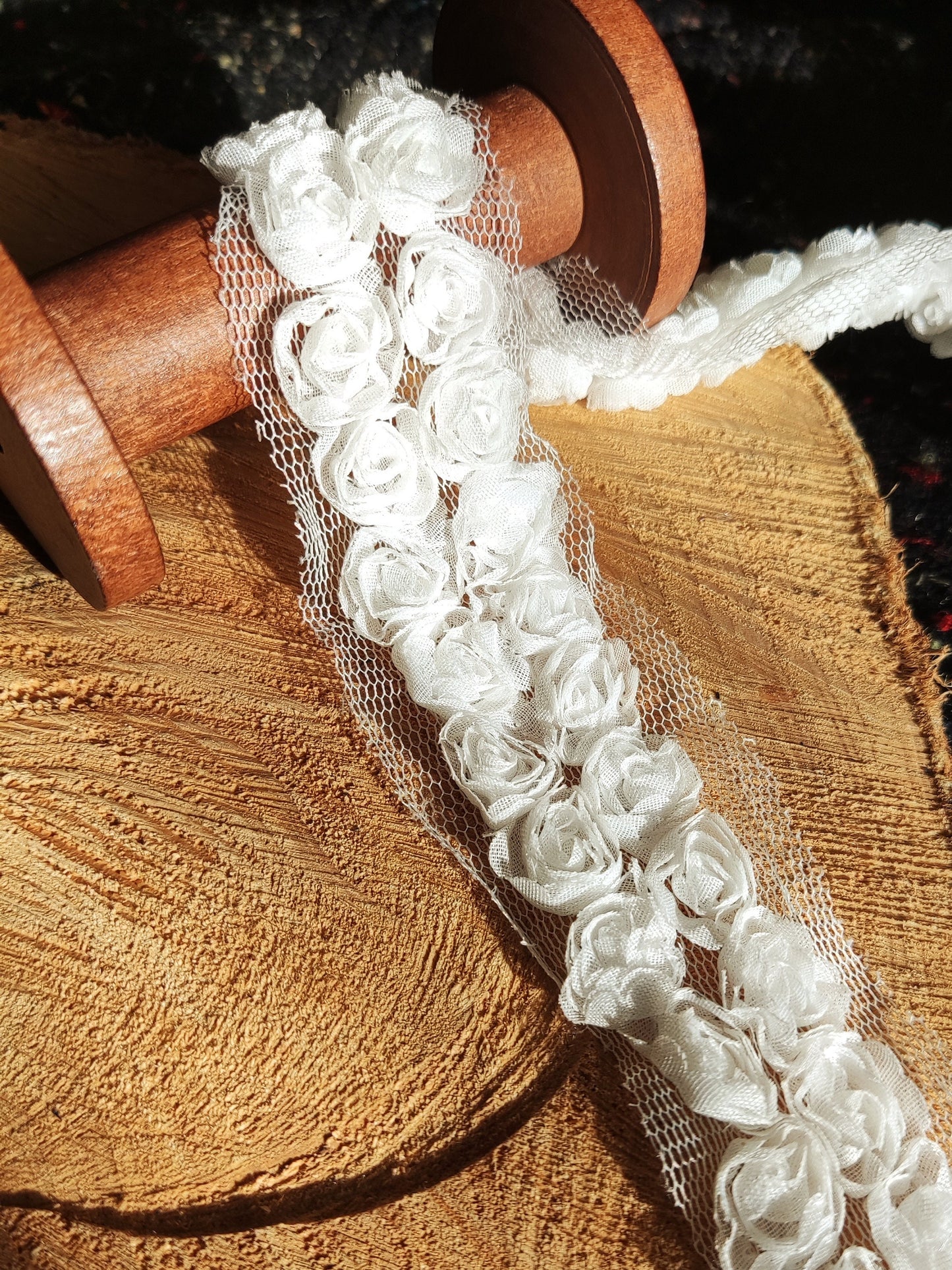 Double Rose Chiffon Trim- Per yard - 3cm width rose flower, floral edging