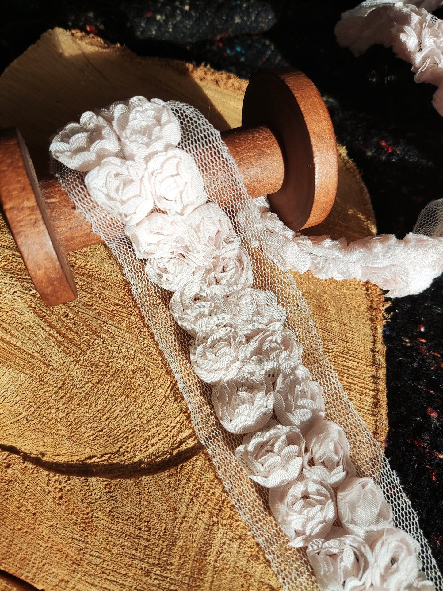 Double Rose Chiffon Trim- Per yard - 3cm width rose flower, floral edging