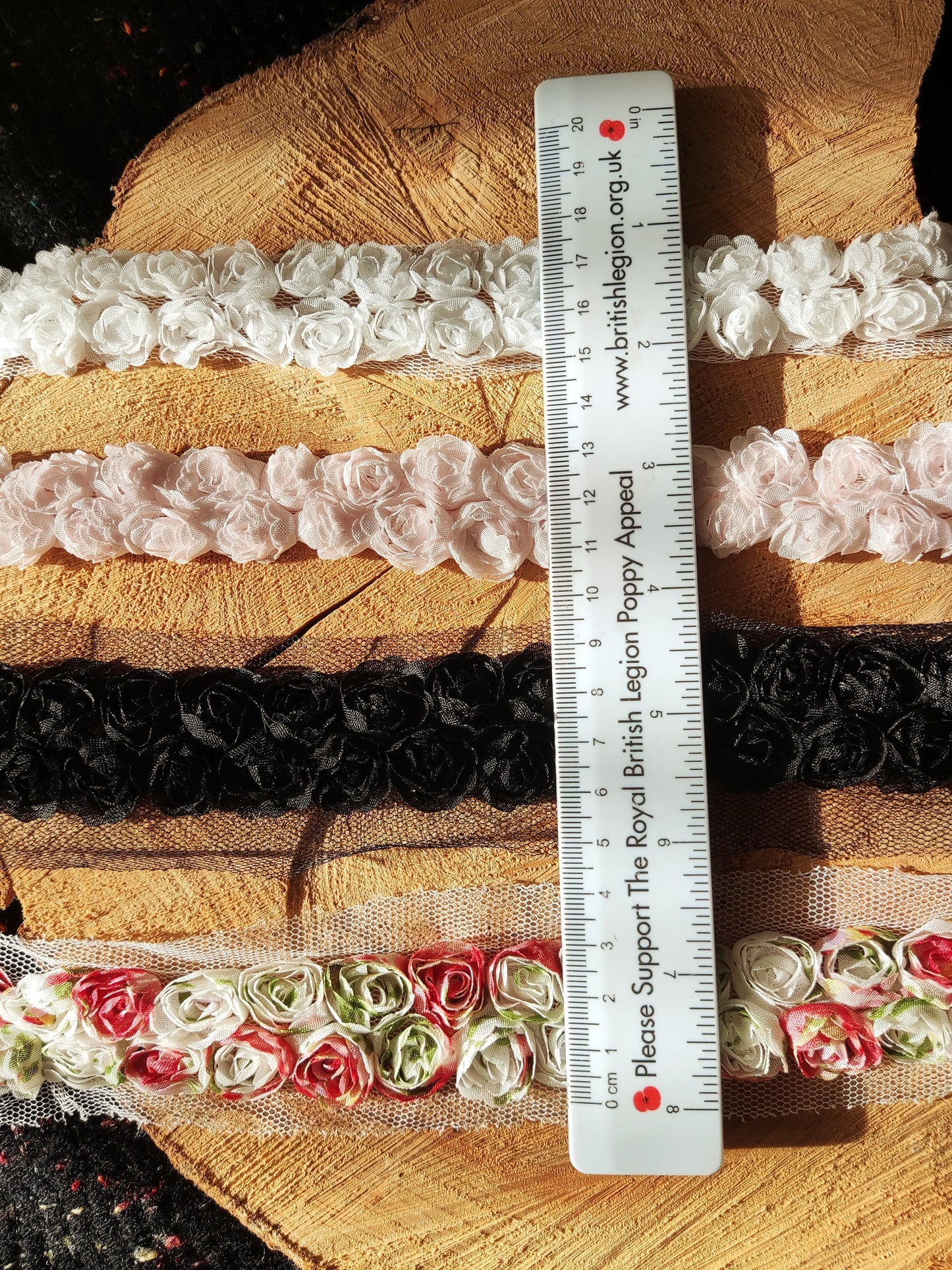 Double Rose Chiffon Trim- Per yard - 3cm width rose flower, floral edging