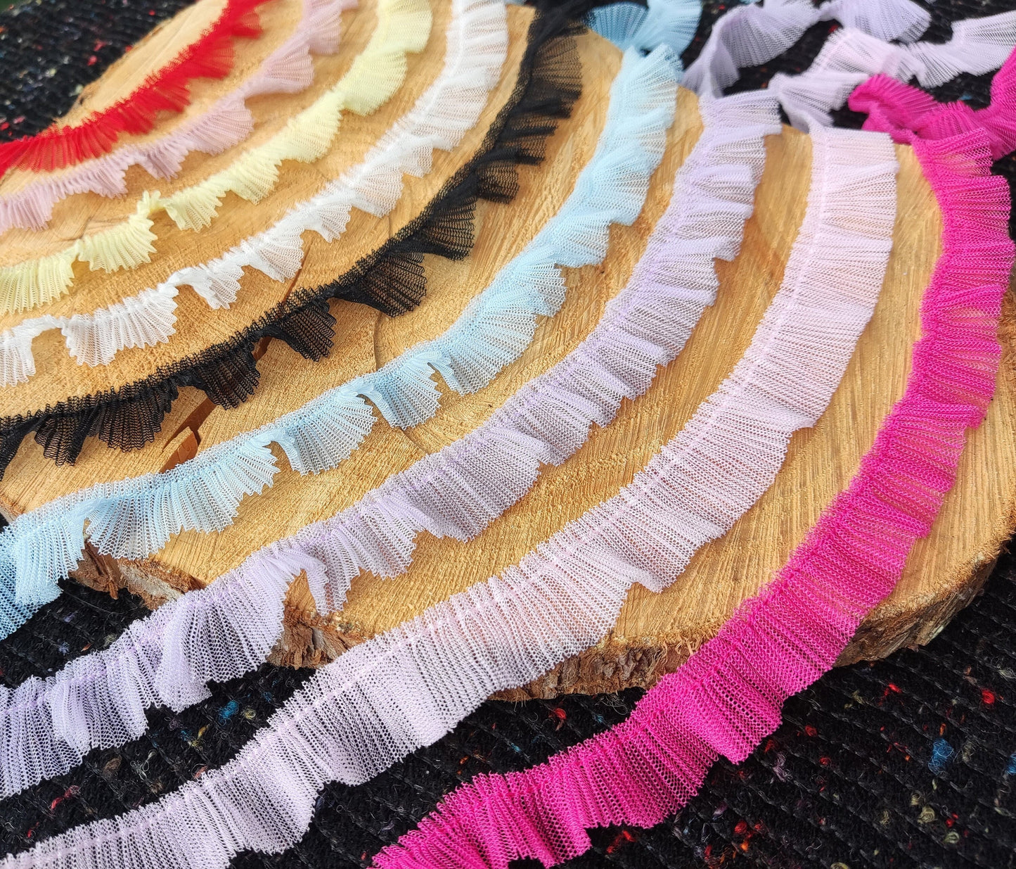 Delicate Mini Pleated Tulle Ruffle Trim- 2cm width Adorable Narrow TuTu edging -Per yard-For Children's clothes DIY, Doll making