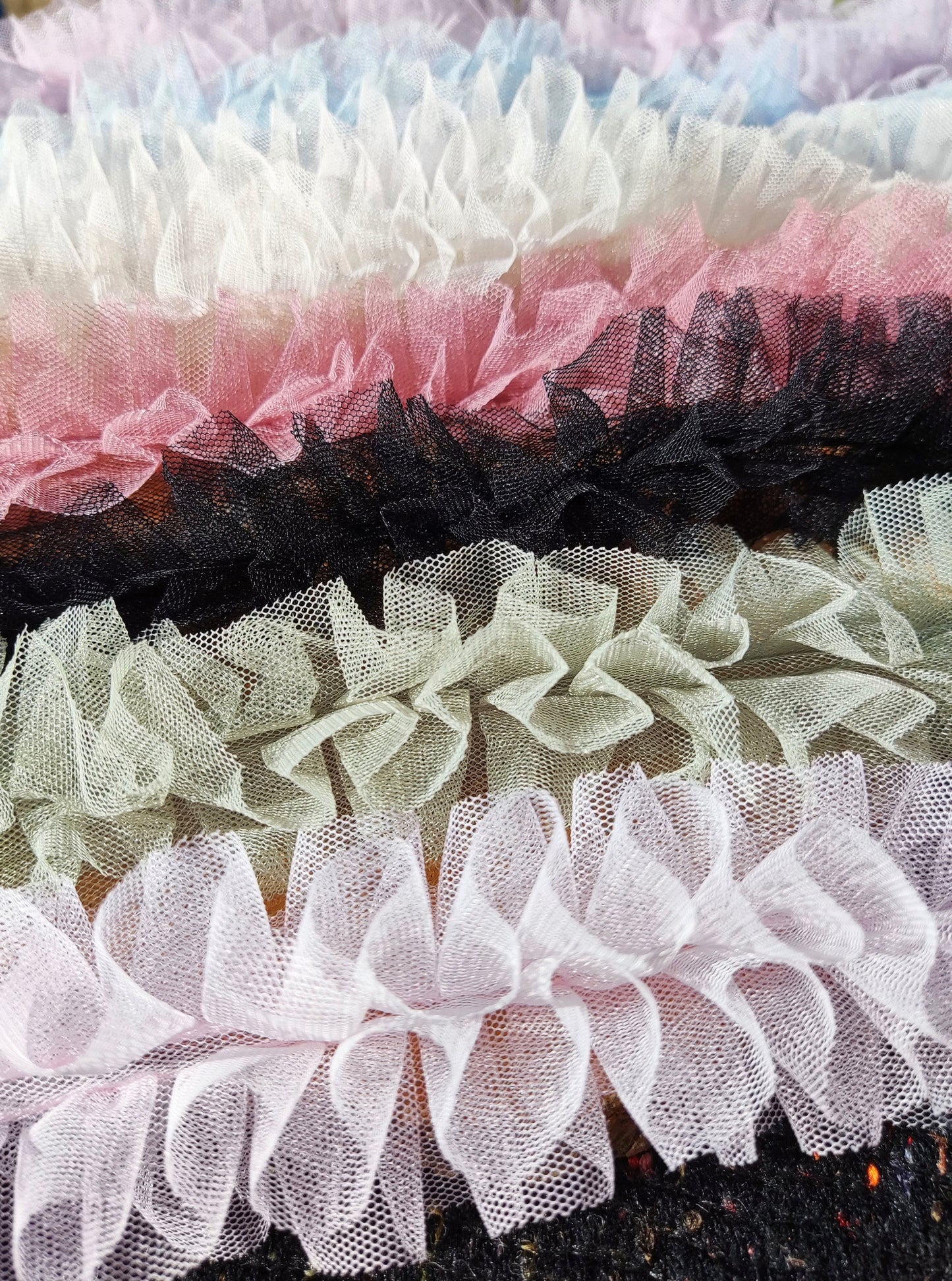 Gathered Tulle Ruffle Trim- 6cm width Pleated Round Border- Per yard- DIY Party Tutu Skirt, Dressmaking, Doll Clothes, Festival decor
