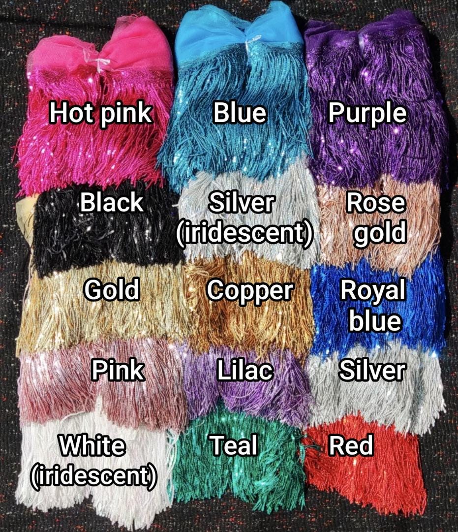 20cm Sequin Tassel Fringe Trim with Tulle Border- Sold by the Yard