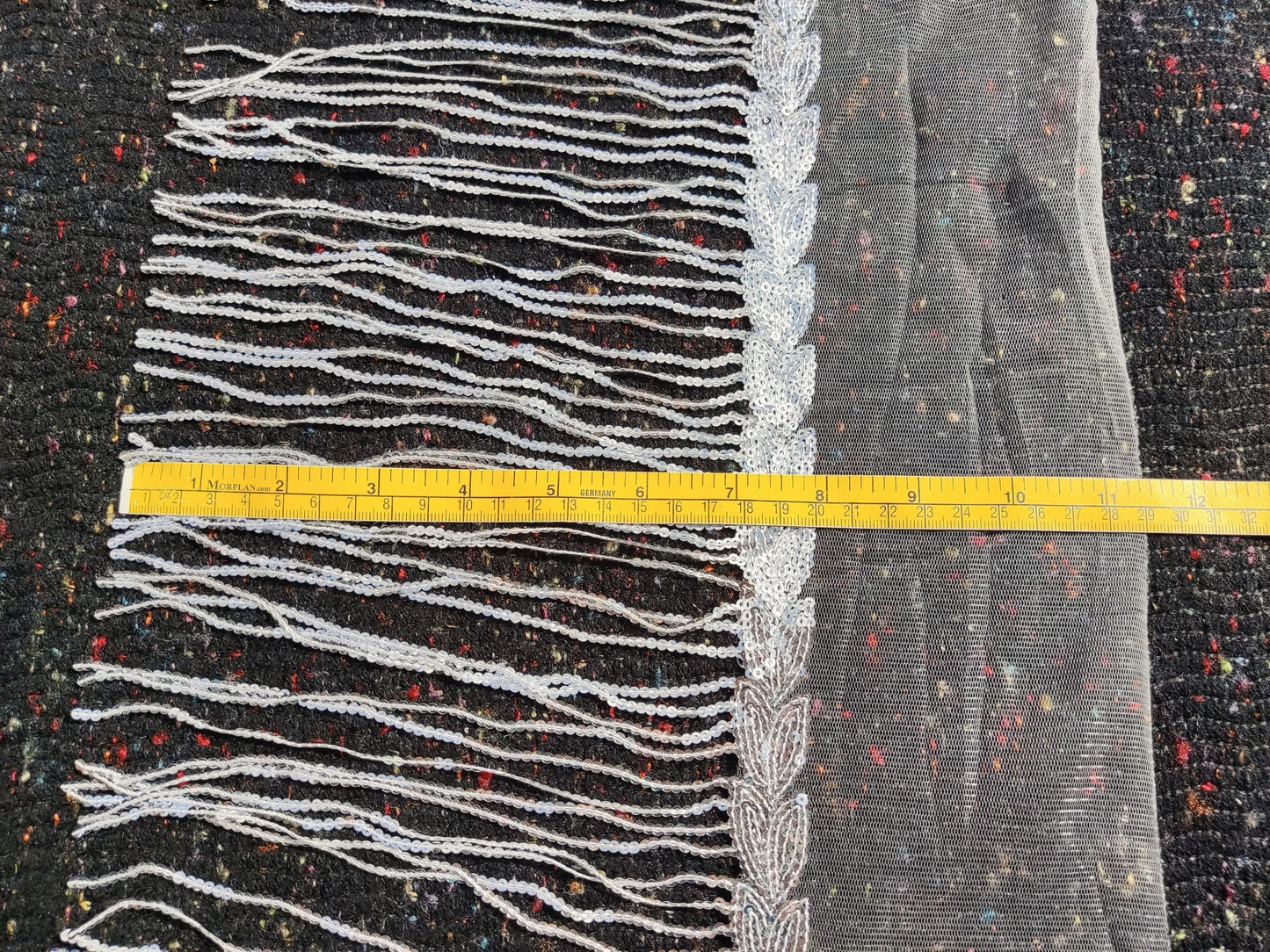 20cm Sequin Tassel Fringe Trim with Tulle Border- Sold by the Yard
