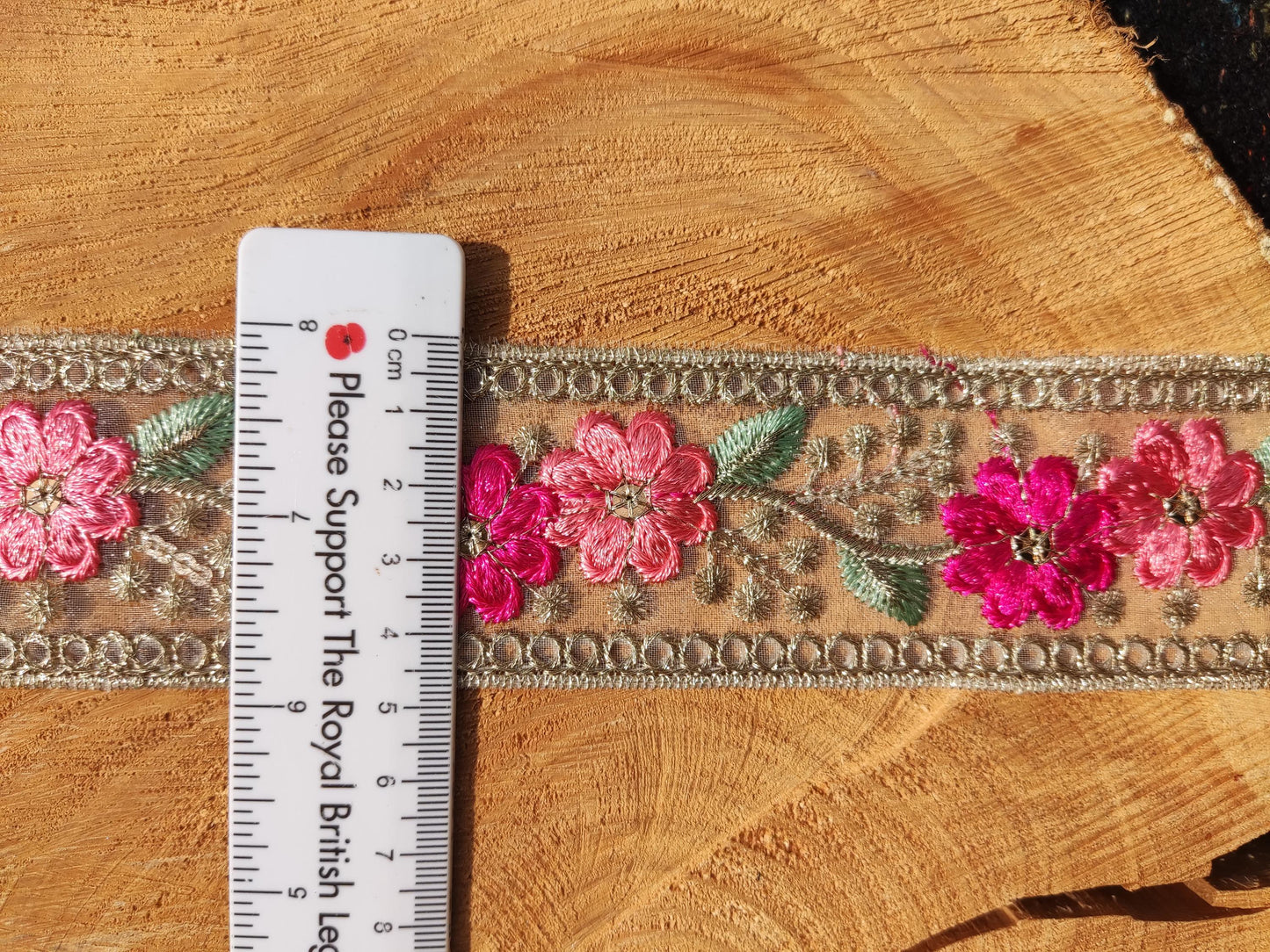Embroidered Sheer Organza Floral Trim with Gold Sequins- 4.5cm wide Flower Mesh Ribbon -Per yard -For Sewing, Costume DIY, Home decor