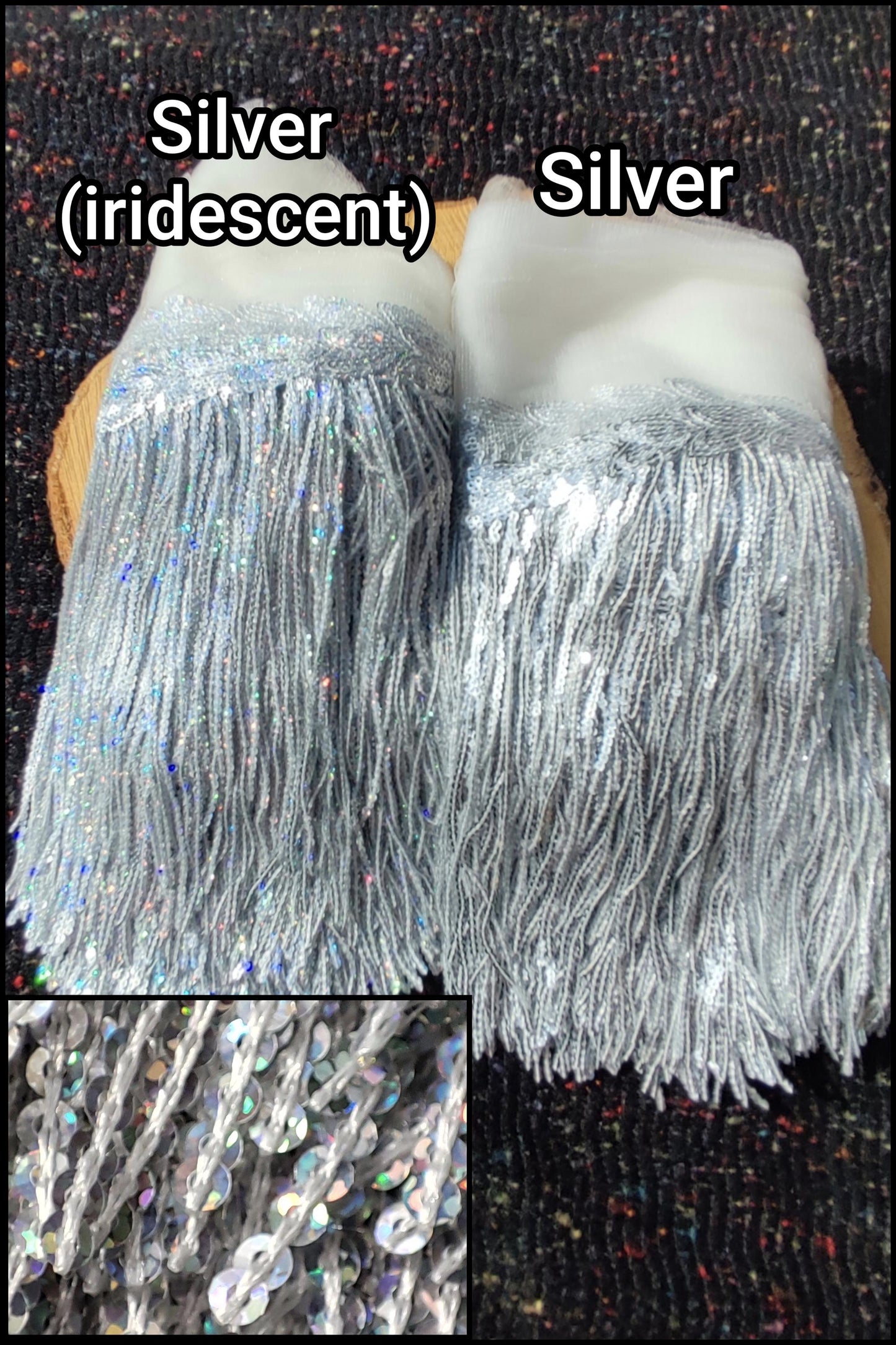 20cm Sequin Tassel Fringe Trim with Tulle Border- Sold by the Yard