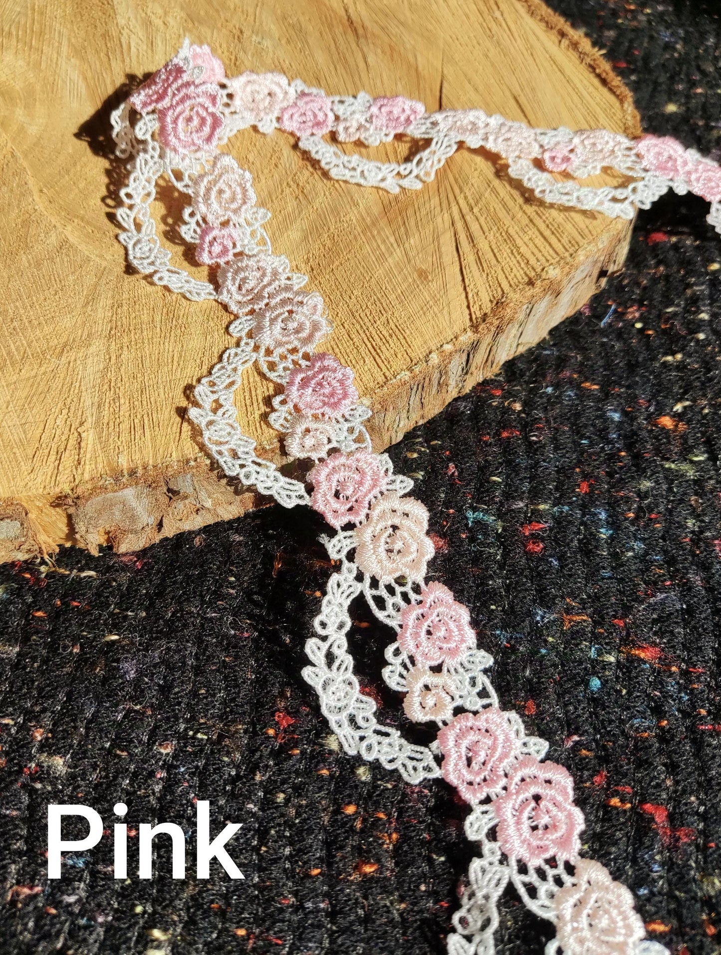 3.5cm Width Rose Flower Chain Embroidered Trim- Delicate Floral Lace Border -Per yard- For Dressmaking, Soft furnishing, Costume decoration