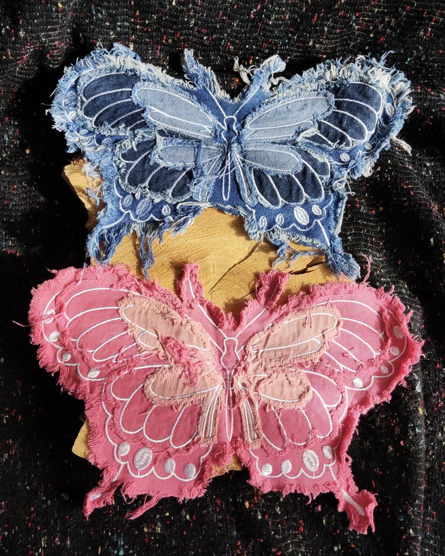 1 Pink Denim Butterfly patch MP01- Sew on motif/embellishment -DIY clothes bags