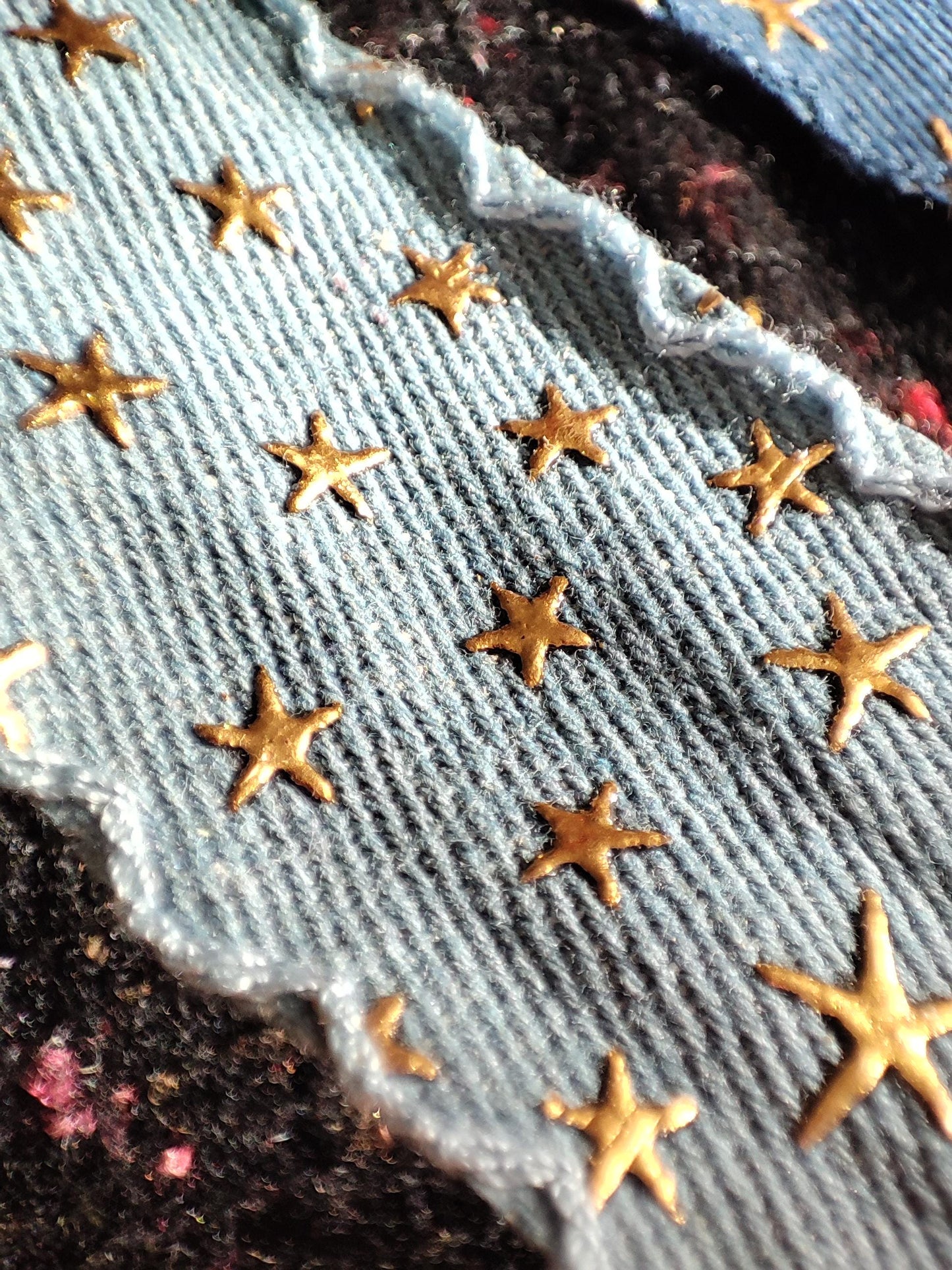 3D Gold Star Denim Ribbon with Embroidered Scallop Edge- 25mm or 40mm width- Per yard -For Acid wash Jeans DIY, Hatband, Bag making