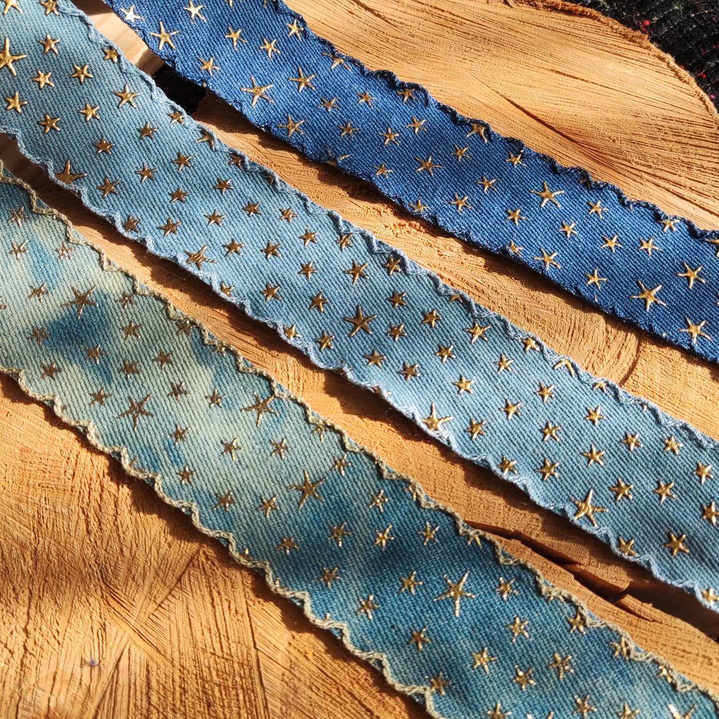 3D Gold Star Denim Ribbon with Embroidered Scallop Edge- 25mm or 40mm width- Per yard -For Acid wash Jeans DIY, Hatband, Bag making