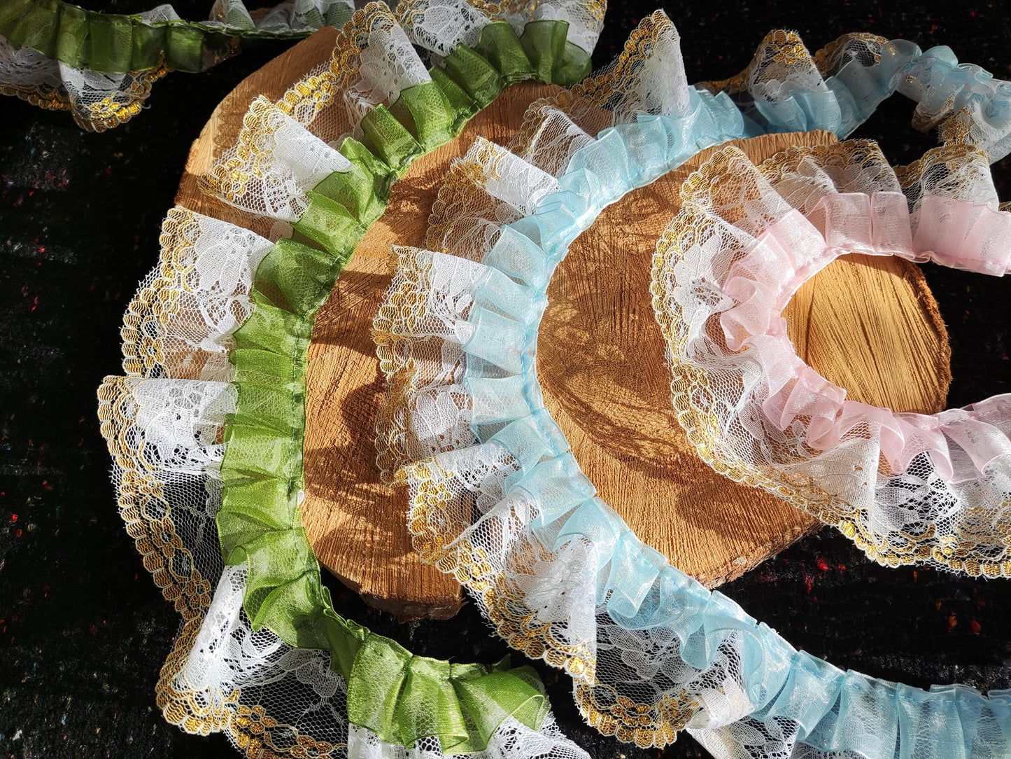 Retro Organza Ruffle Rococo Trim with Gold Edge Lace - Per Yard -6cm Width- Costume DIY, Doll Clothes, Sewing, Dressmaking