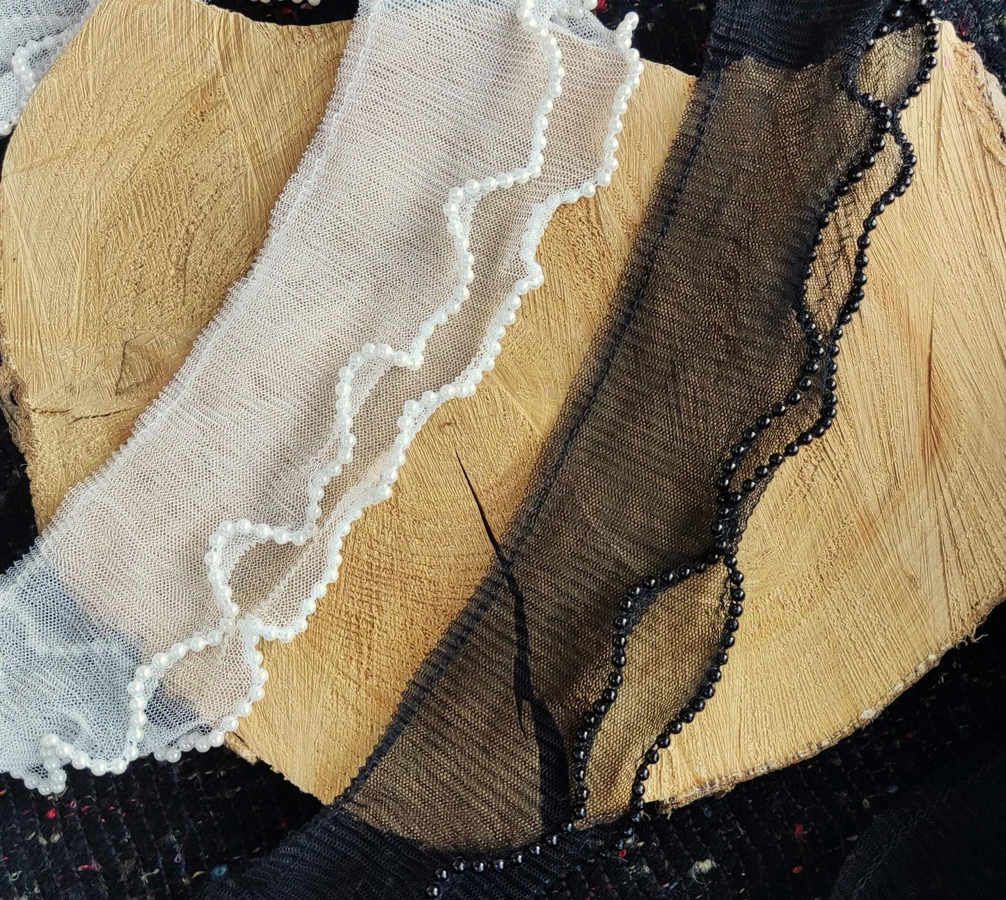 7cm wide Beaded double Layered Pleated Tulle Trim- sold by the yard