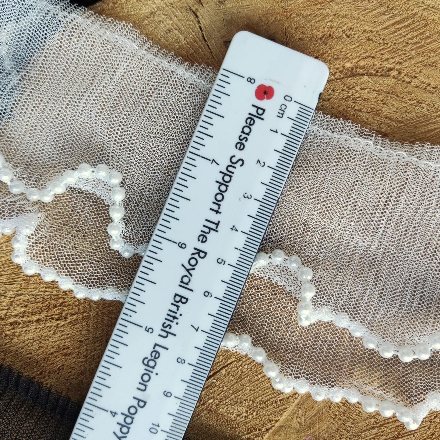 7cm wide Beaded double Layered Pleated Tulle Trim- sold by the yard