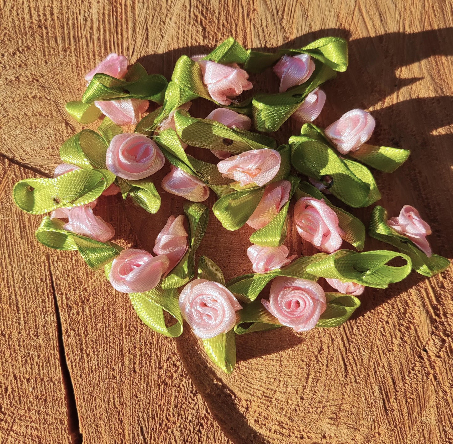 10PC- Small Satin Ribbon Rose Buds -Flower Embellishments- Pink or Red colours