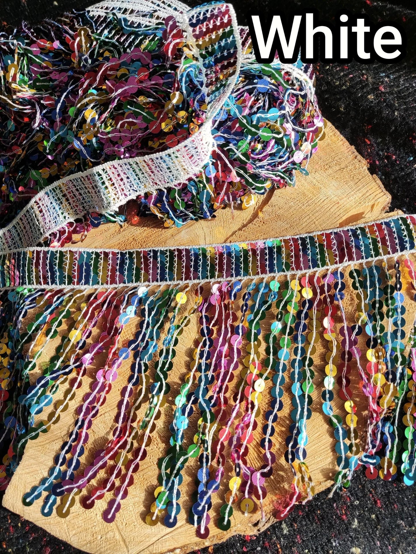 Rainbow Sequin Tassel Trim: 16cm Sparkly Fringe for Dancewear, Costume- Sold by the yard