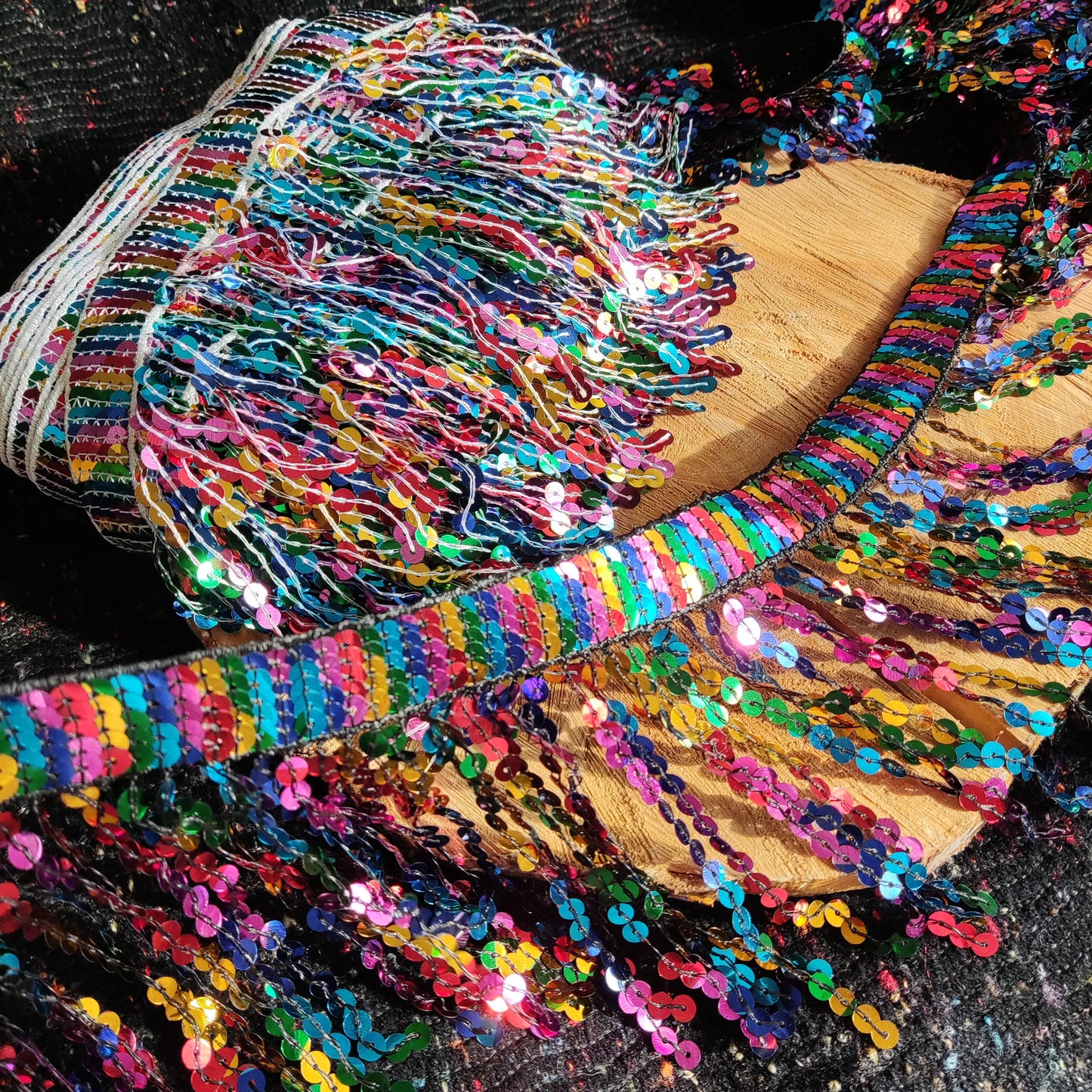 Rainbow Sequin Tassel Trim: 16cm Sparkly Fringe for Dancewear, Costume- Sold by the yard