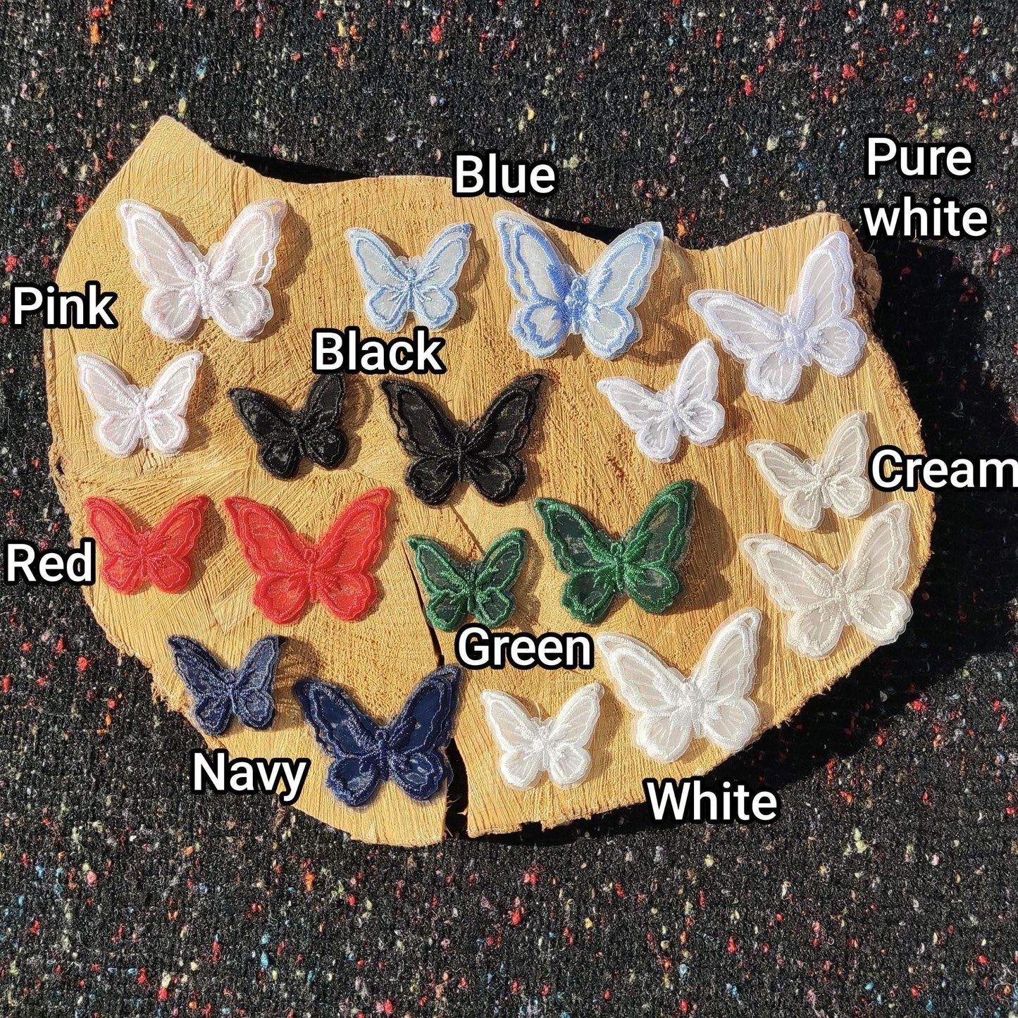 1pc Double layered Butterfly Lace Sew on Appliqué- Embroidered organza Motif Decoration Patch in Blue, Pink, Cream, White, Red, Green, Navy