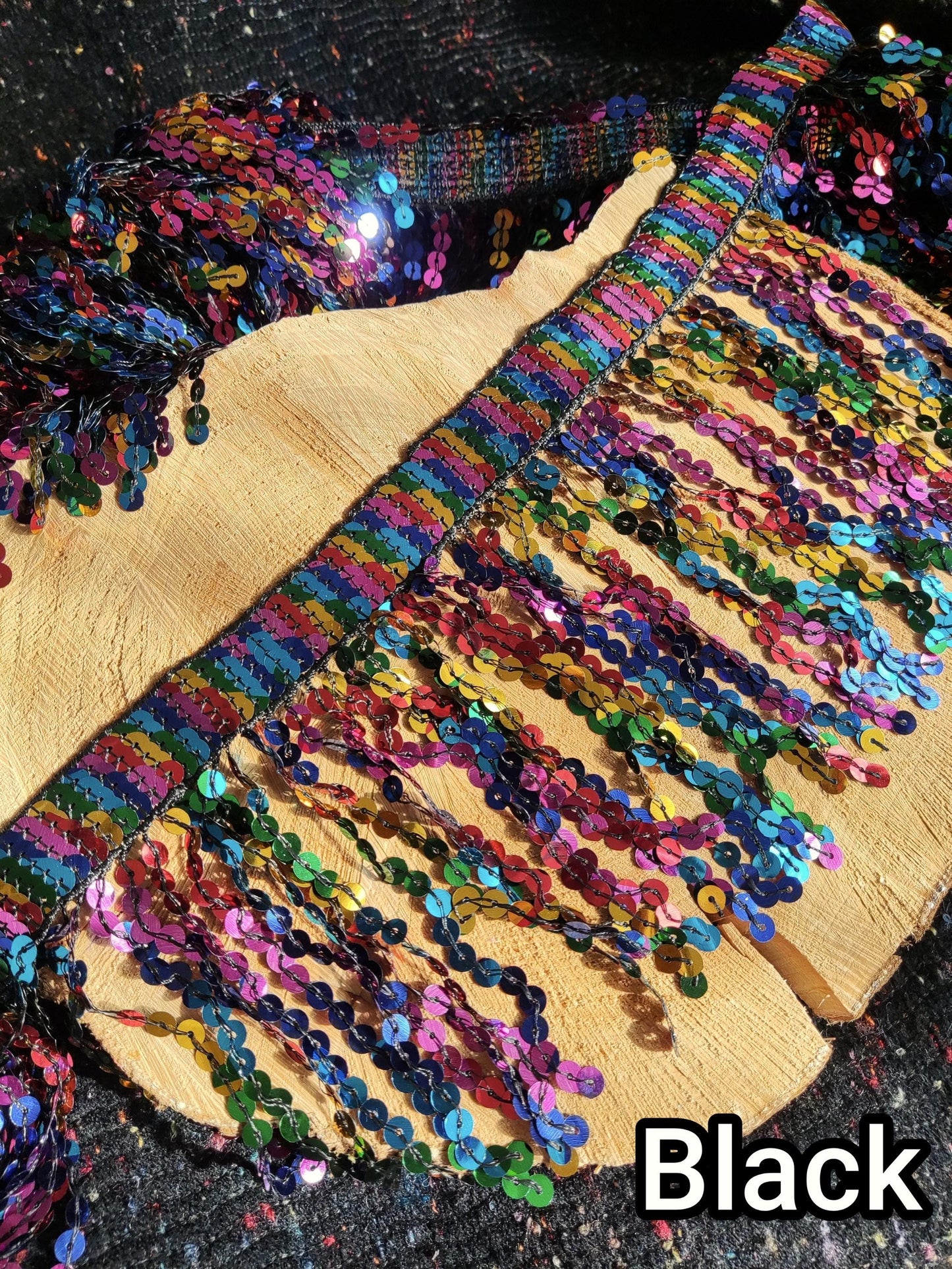 Rainbow Sequin Tassel Trim: 16cm Sparkly Fringe for Dancewear, Costume- Sold by the yard