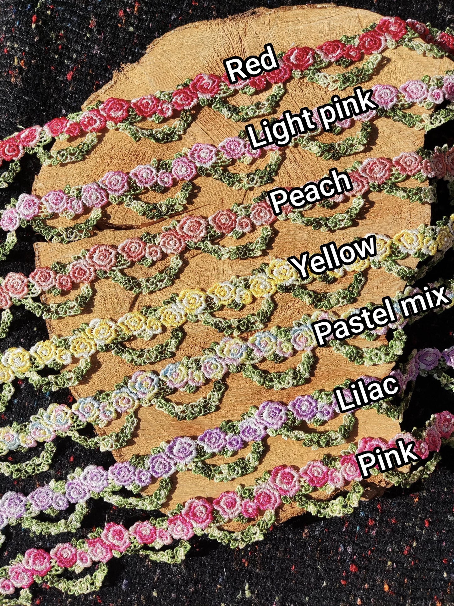 Rococo Rose Chain Floral Trim- 3.5cm width Flower Vine Embroidered Lace Border for Clothing, Costume, Dressmaking, Upholstery