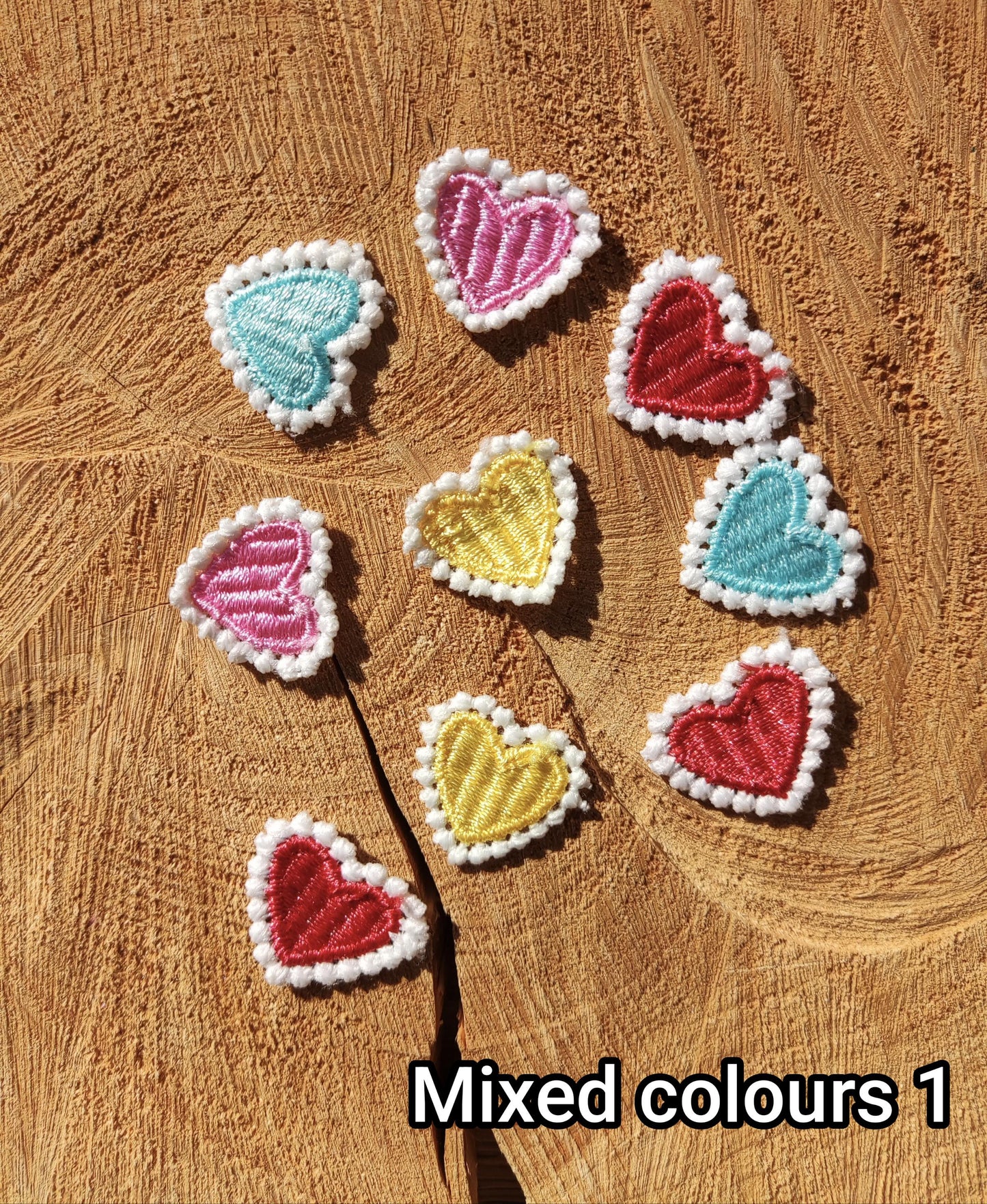 10 Small Embroidered Heart Appliques - Sew on motifs/patches - DIY Clothes, Sewing, Junk Journal, Scrapbooking