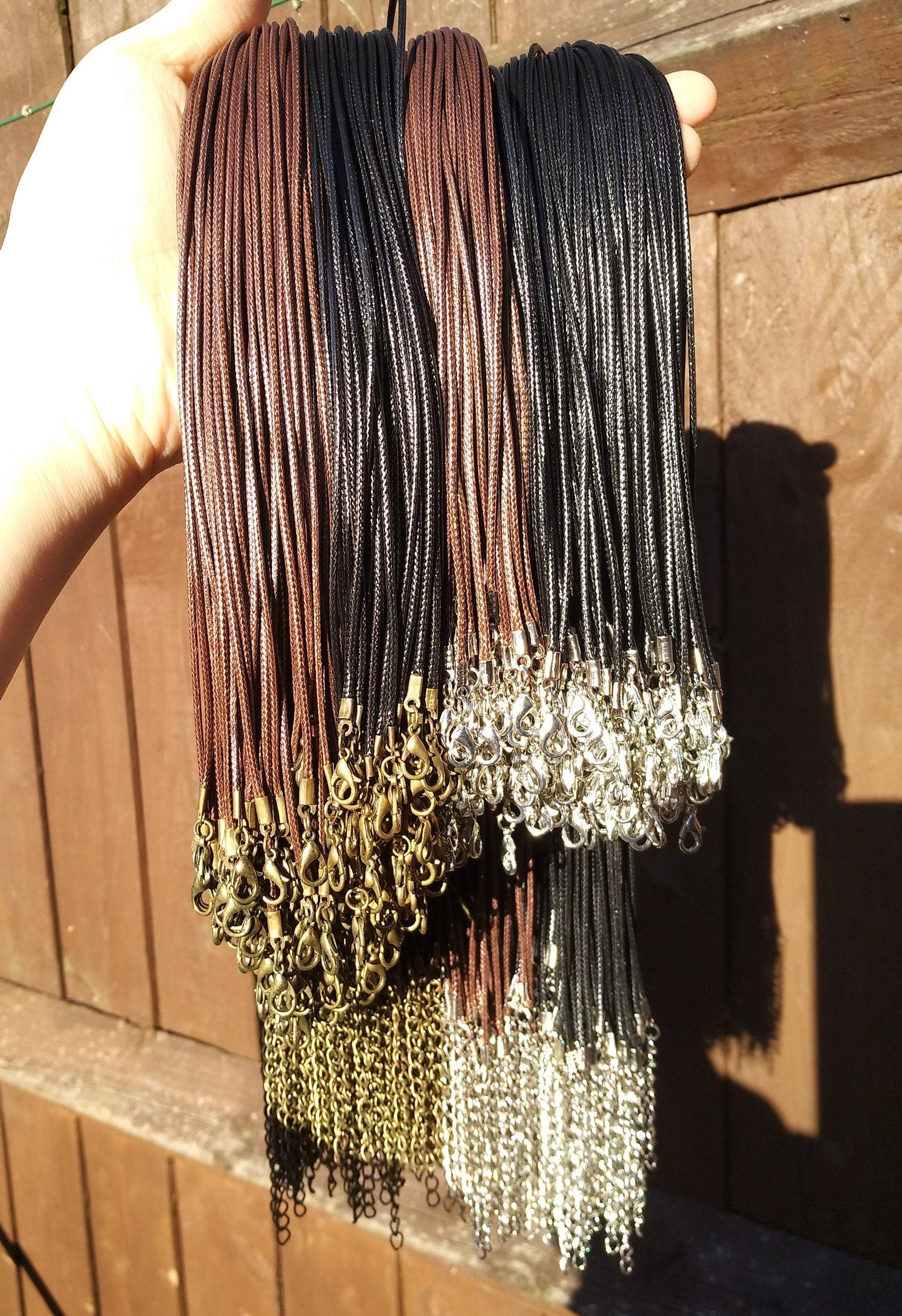 43cm Braided 1.5mm width PU Necklace Cords- Black/Brown with Silver/Bronze Lobster Clasps
